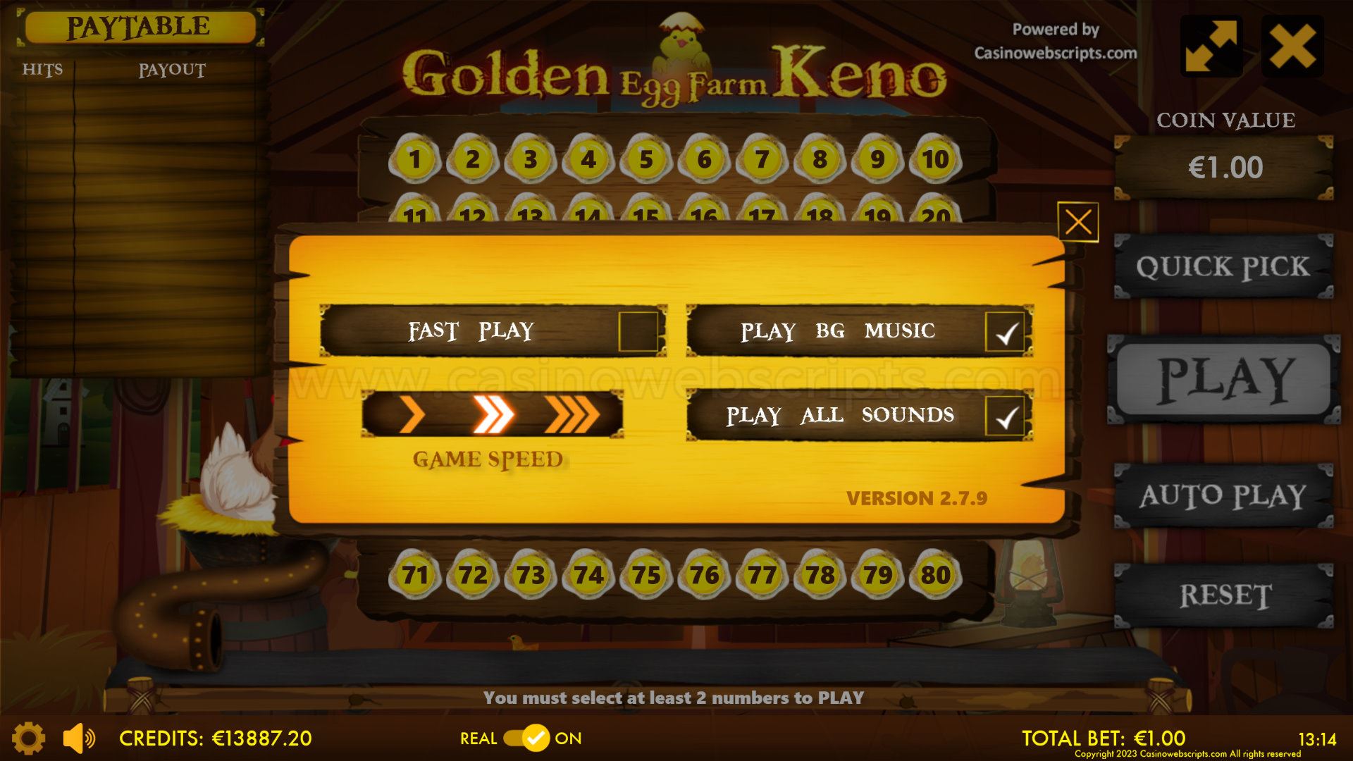 Golden Egg Farm Keno 80 Mobile and PC - Preview