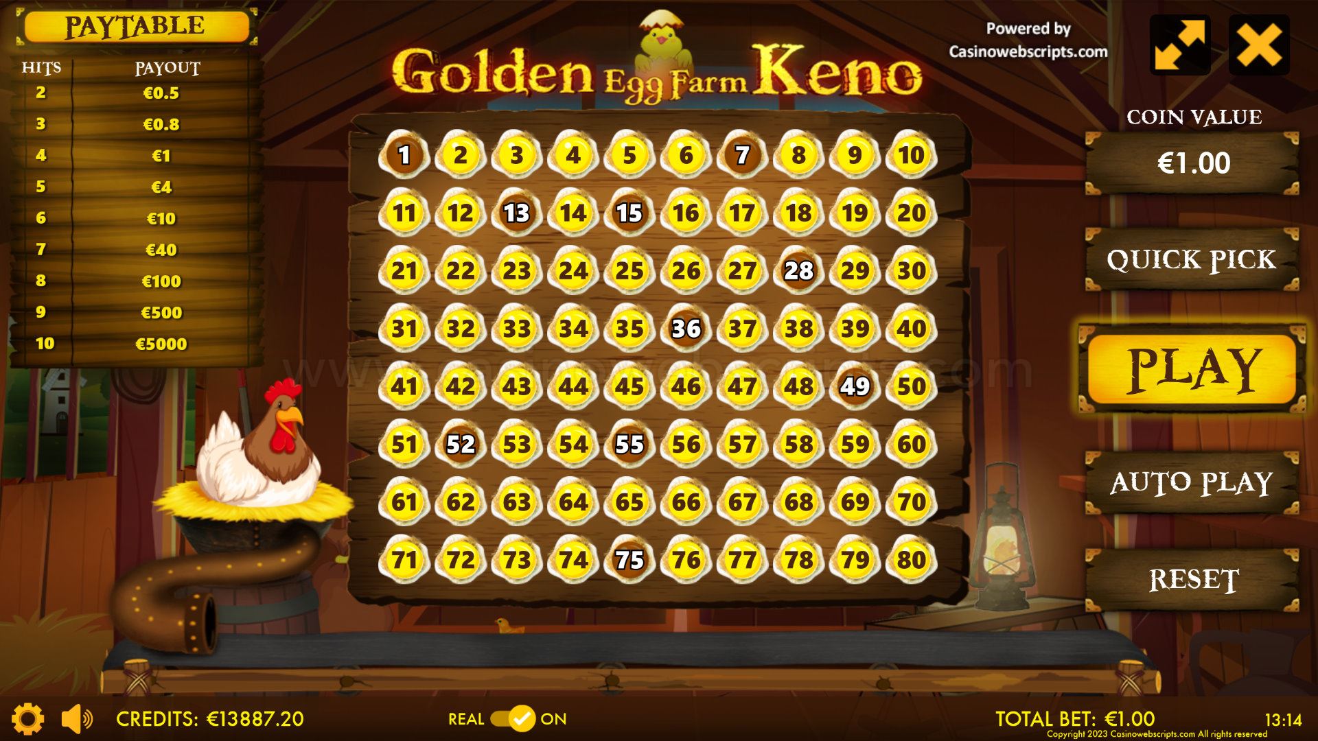Golden Egg Farm Keno 80 Mobile and PC - Preview