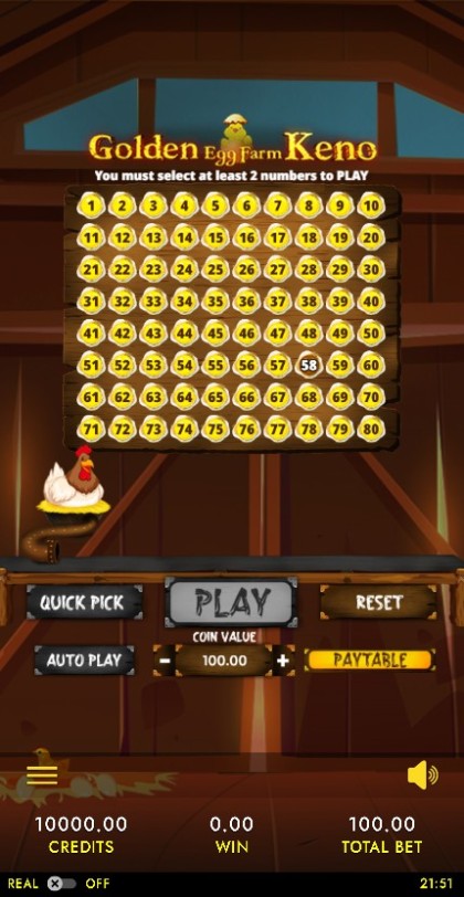 Golden Egg Farm Keno 80 Mobile and PC mobile