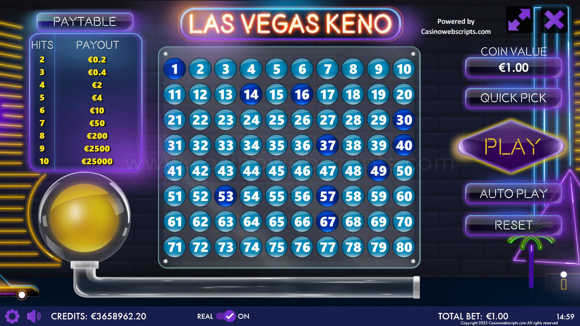 Las Vegas Keno 80 Mobile and PC - Preview