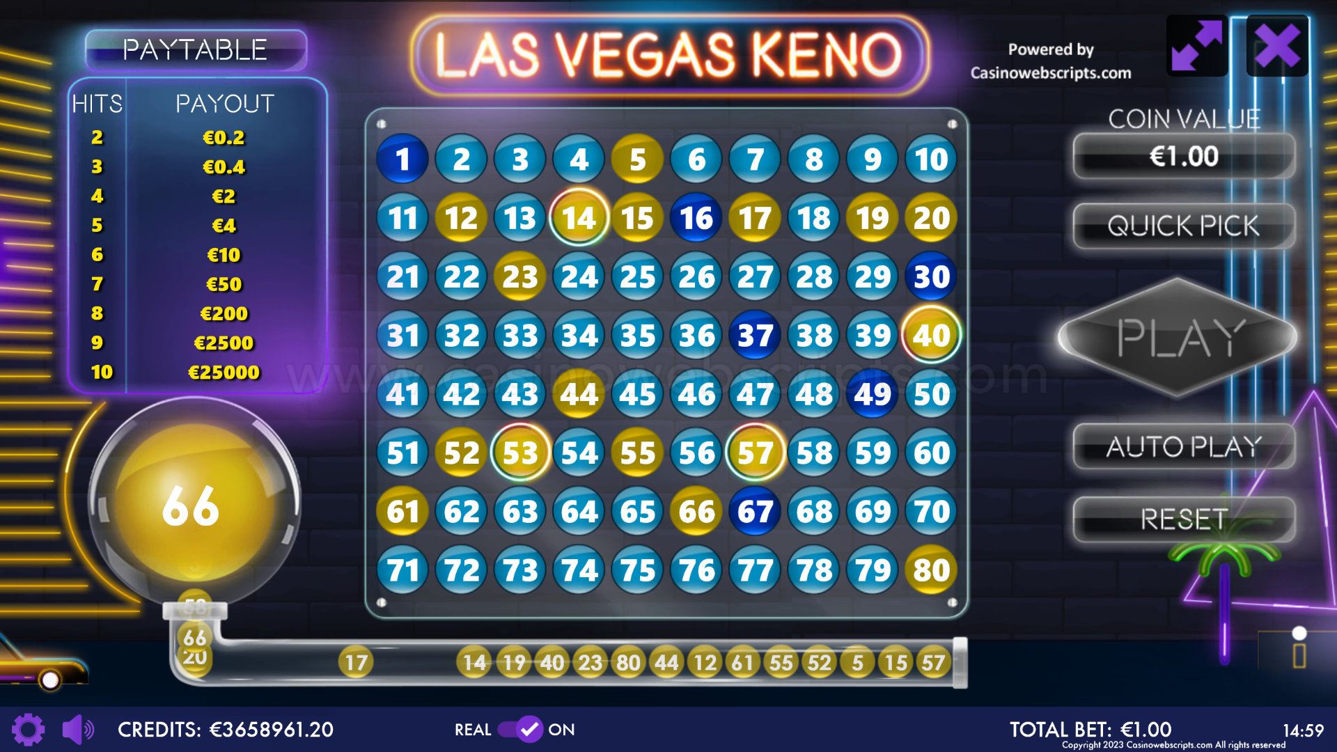 Las Vegas Keno 80 Mobile and PC - Preview