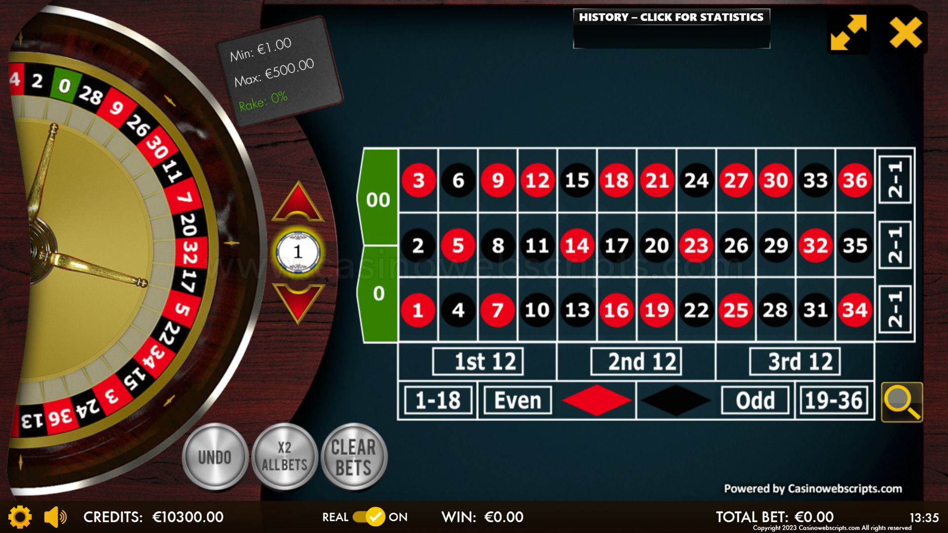 American Roulette 2D Advanced - Mobile and PC - Preview