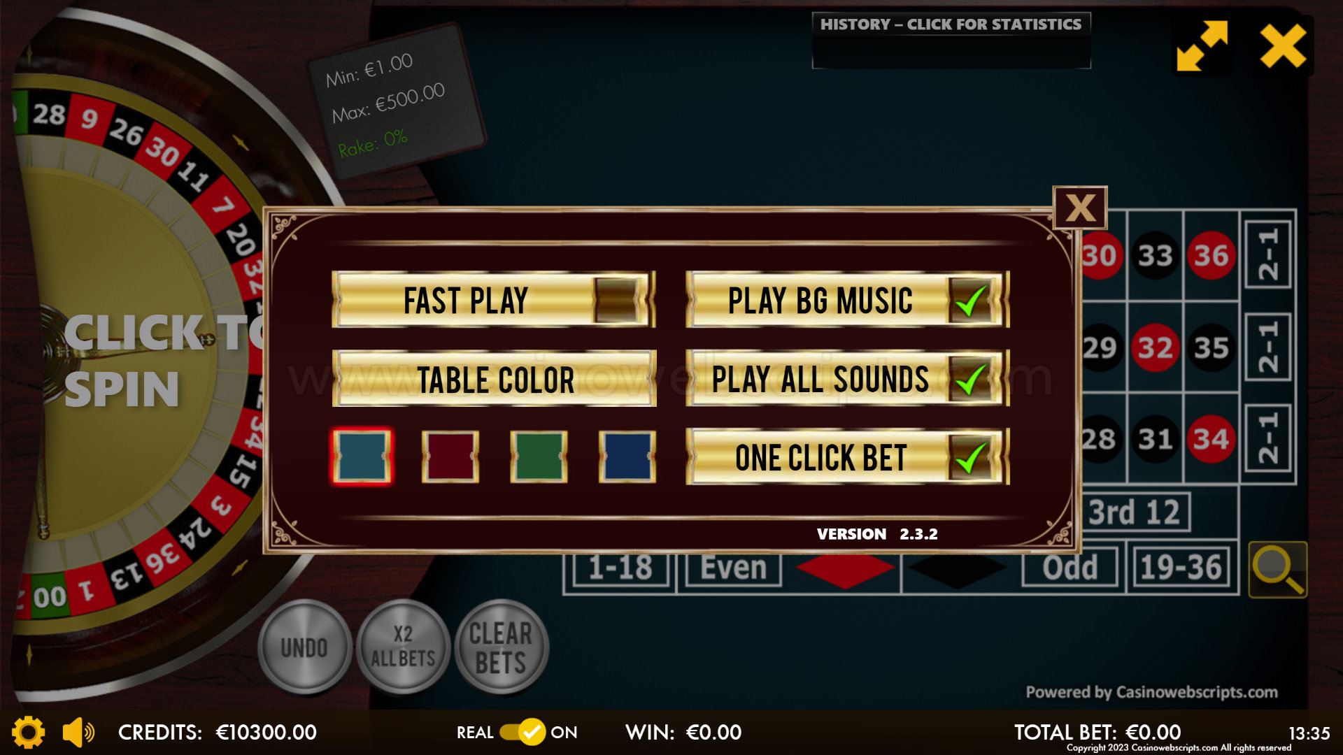 American Roulette 2D Advanced - Mobile and PC - Preview