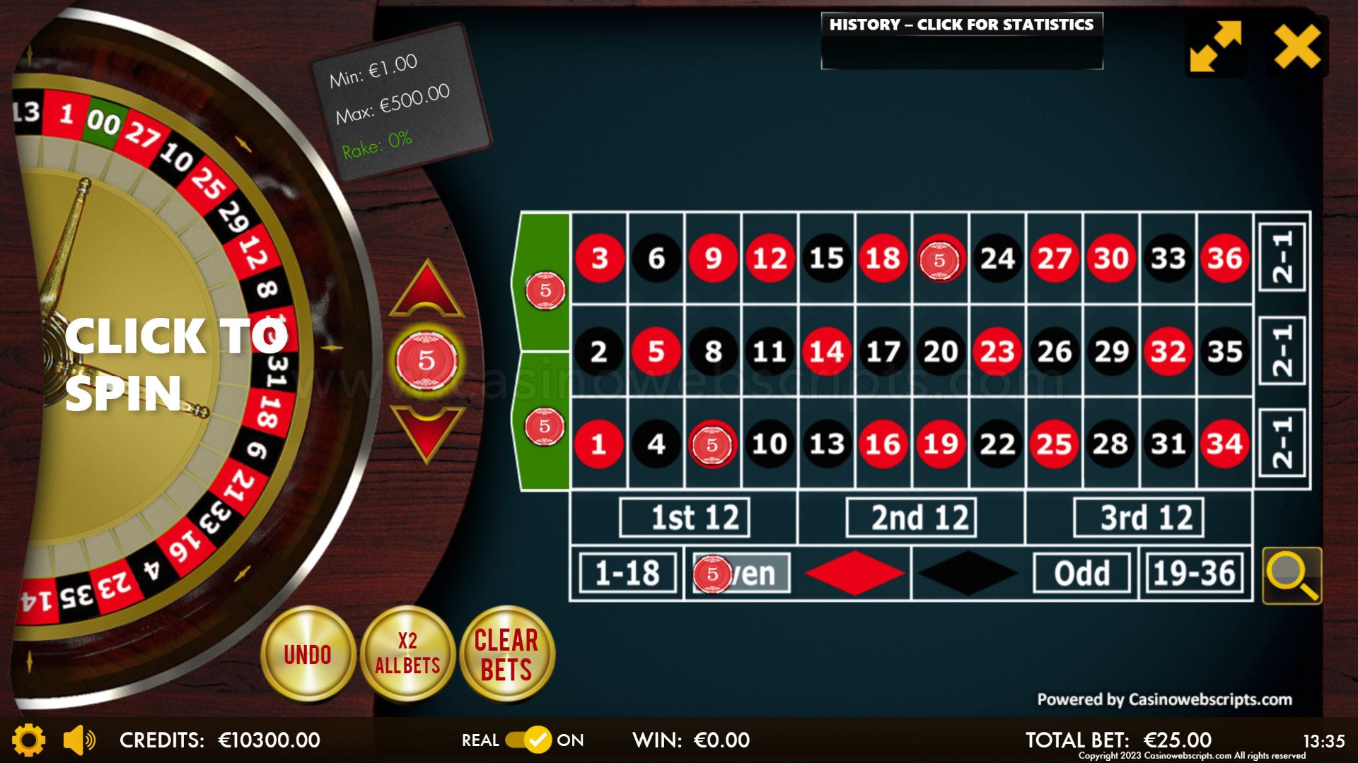 American Roulette 2D Advanced - Mobile and PC - Preview