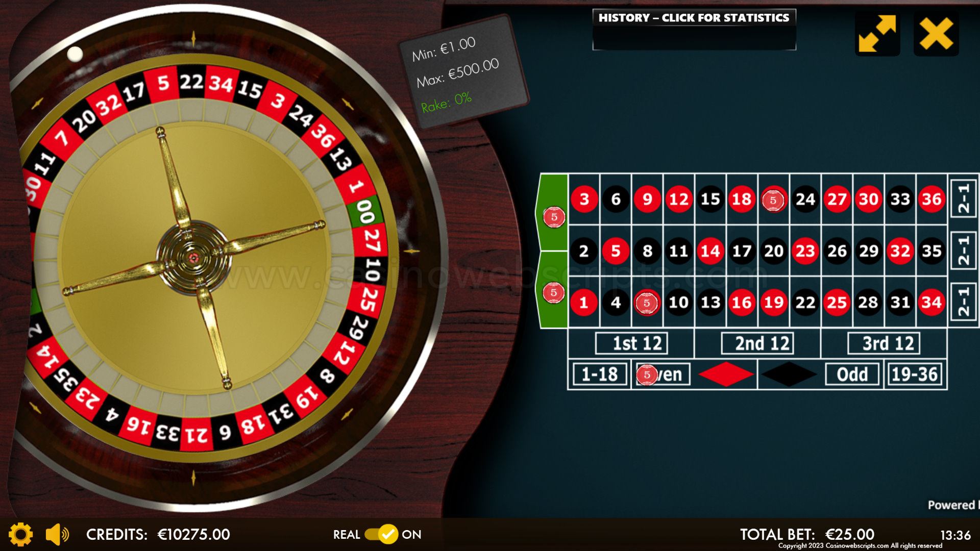 American Roulette 2D Advanced - Mobile and PC - Preview