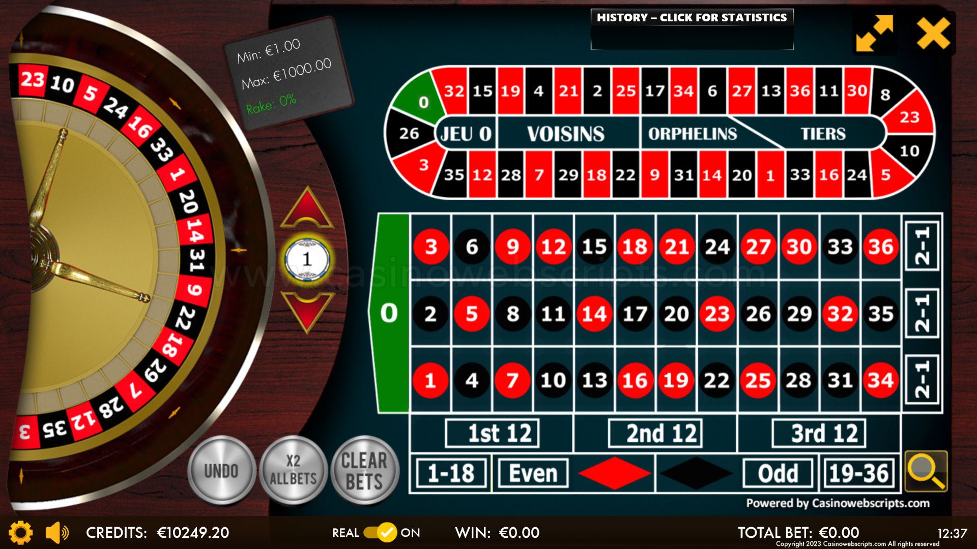 European Roulette 2D Advanced - HTML5 Mobile and PC - Preview