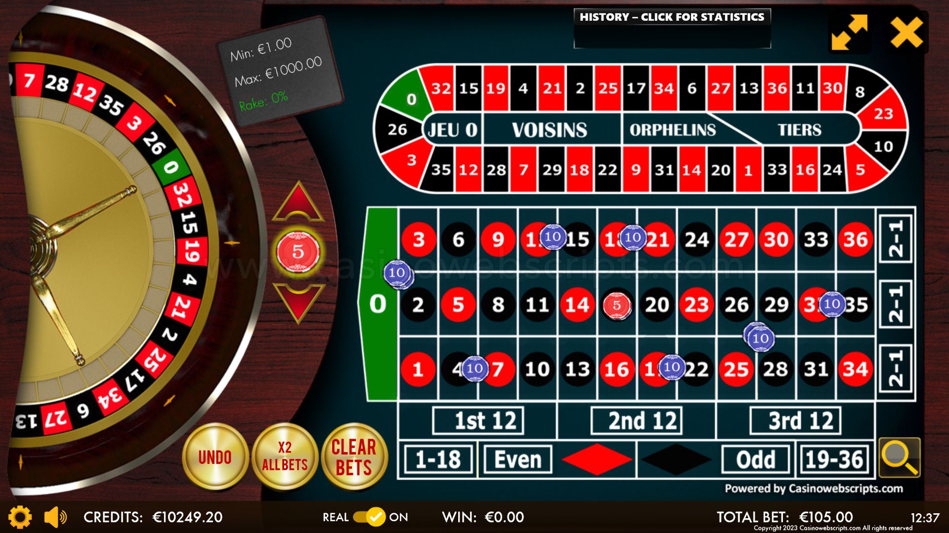 European Roulette 2D Advanced - HTML5 Mobile and PC - Preview