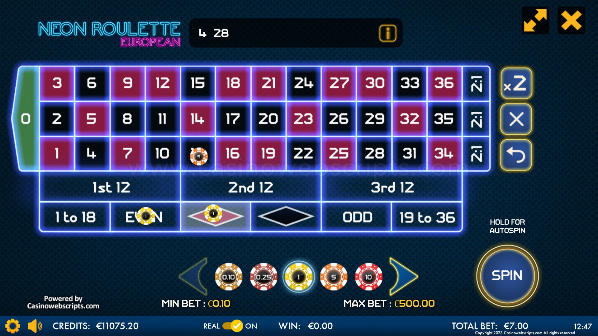 European Roulette Neon Lights - Mobile and PC - Preview
