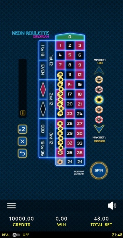 European Roulette Neon Lights - Mobile and PC mobile