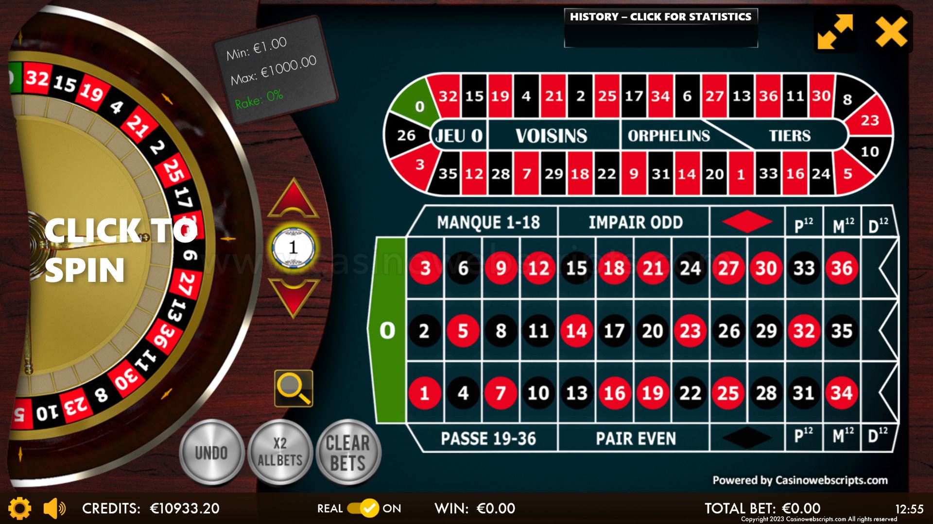 French Roulette 2D Advanced - Mobile and PC - Preview