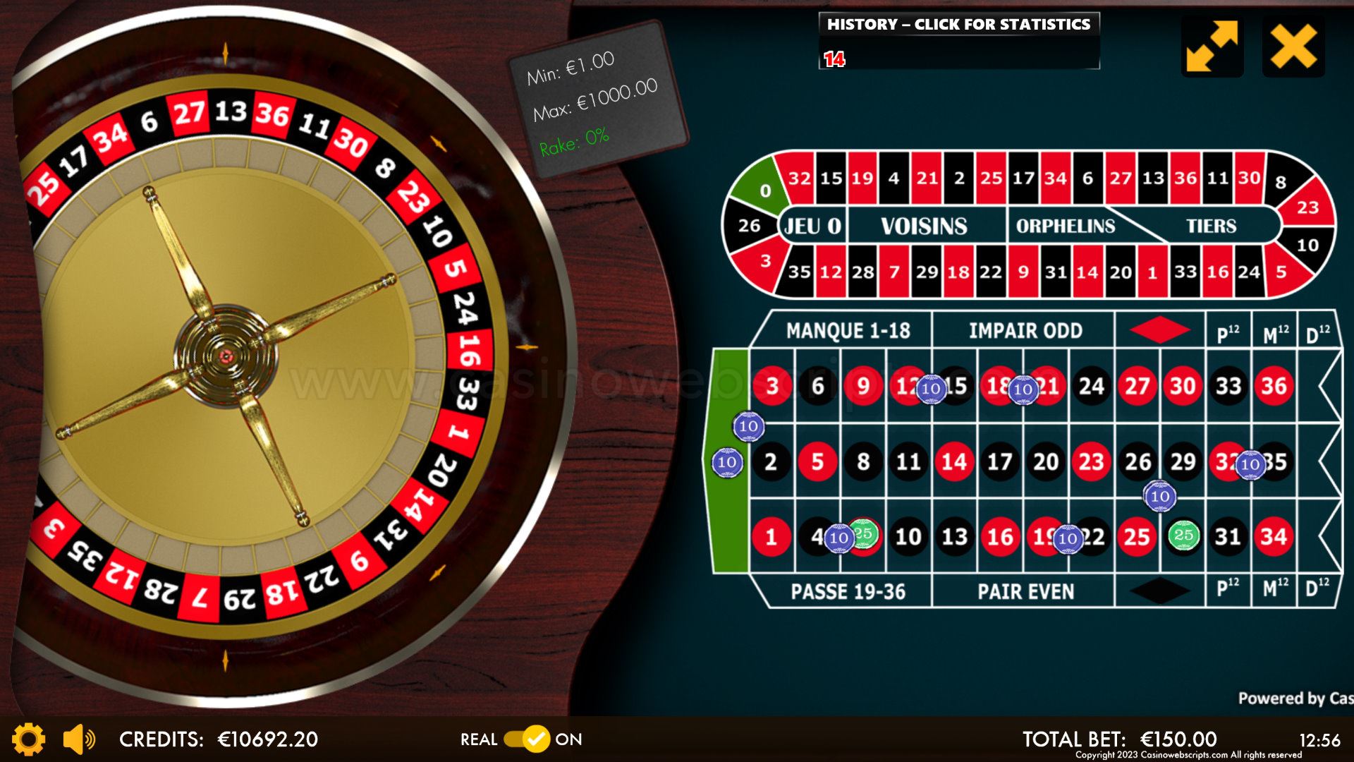 French Roulette 2D Advanced - Mobile and PC - Preview