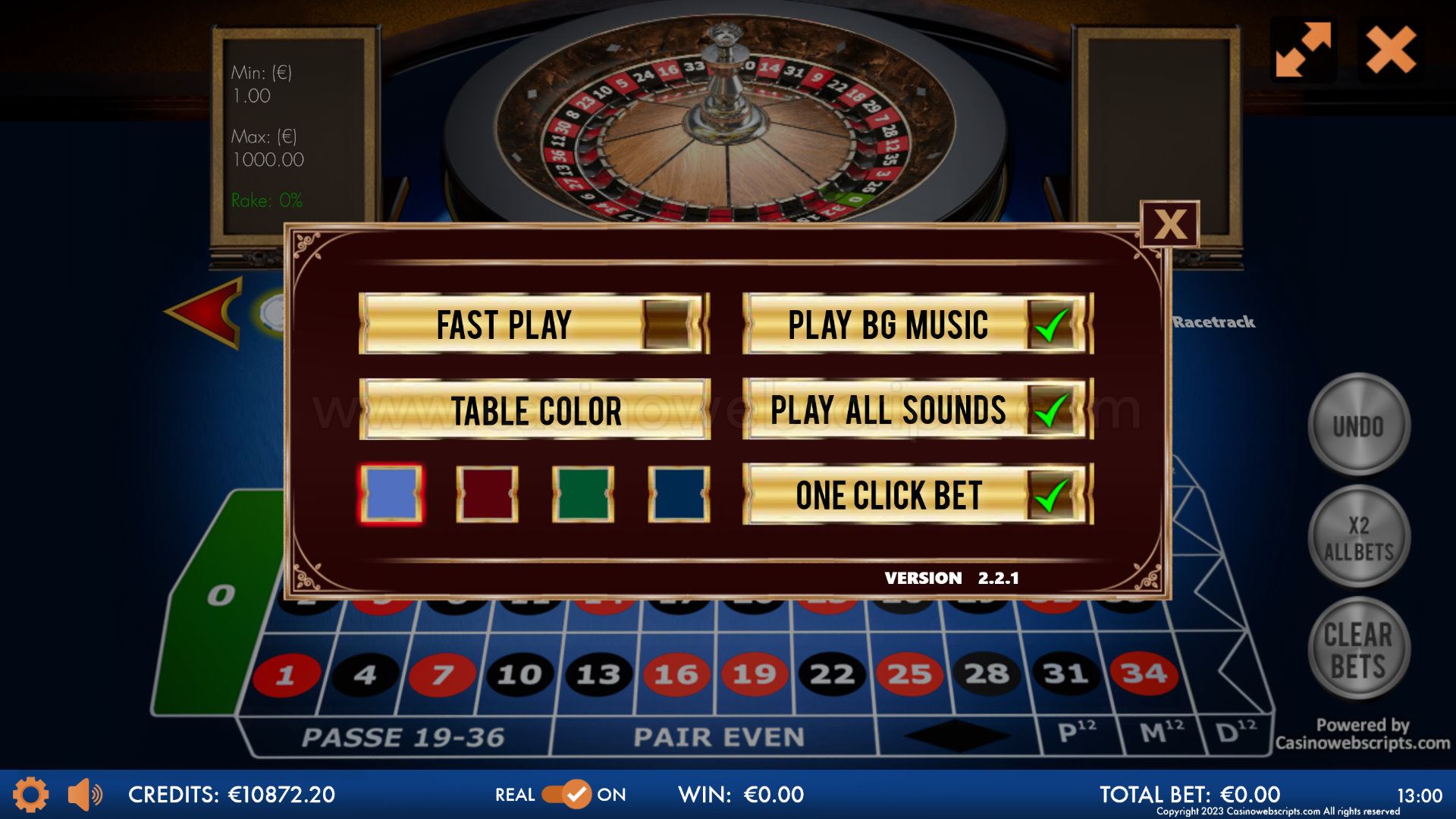 French Roulette 3D Advanced - Mobile and PC - Preview