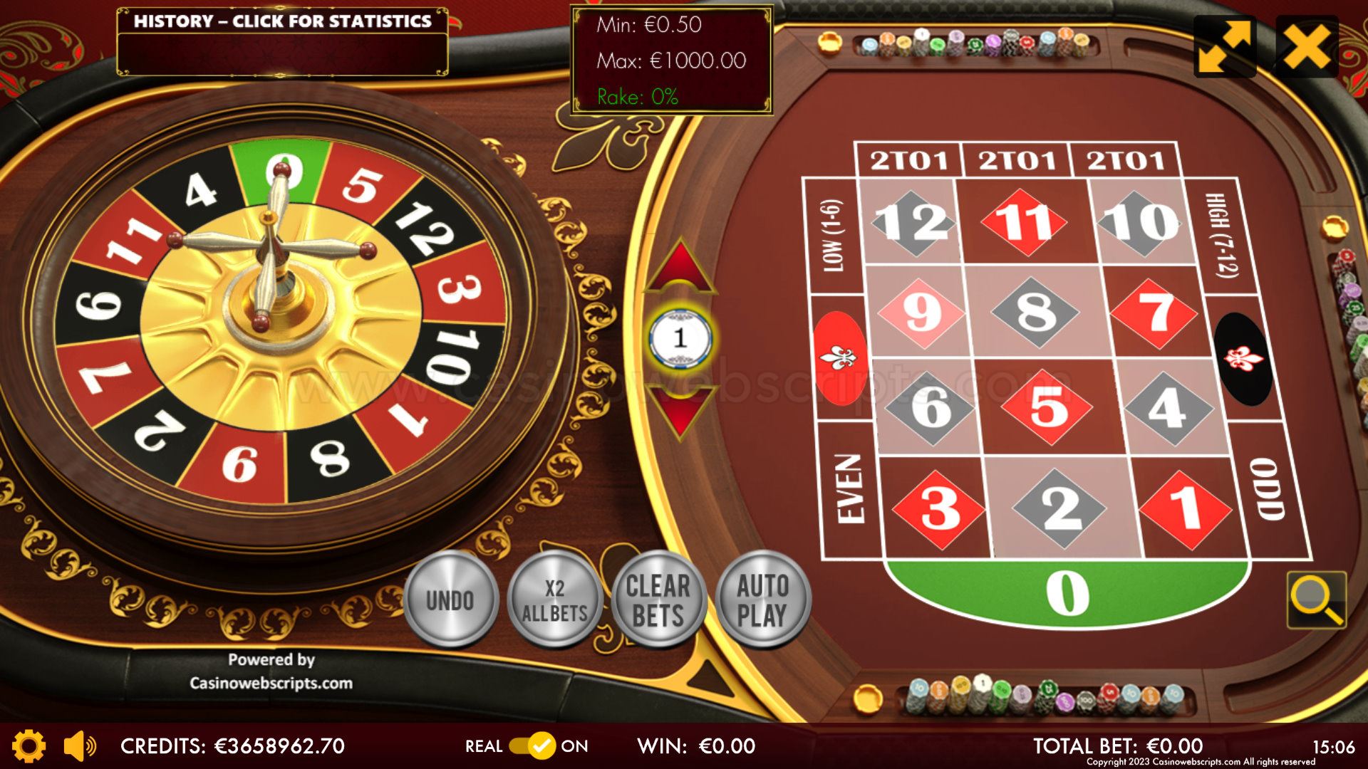 Mini Roulette 3D Advanced - HTML5 Mobile and PC - Preview