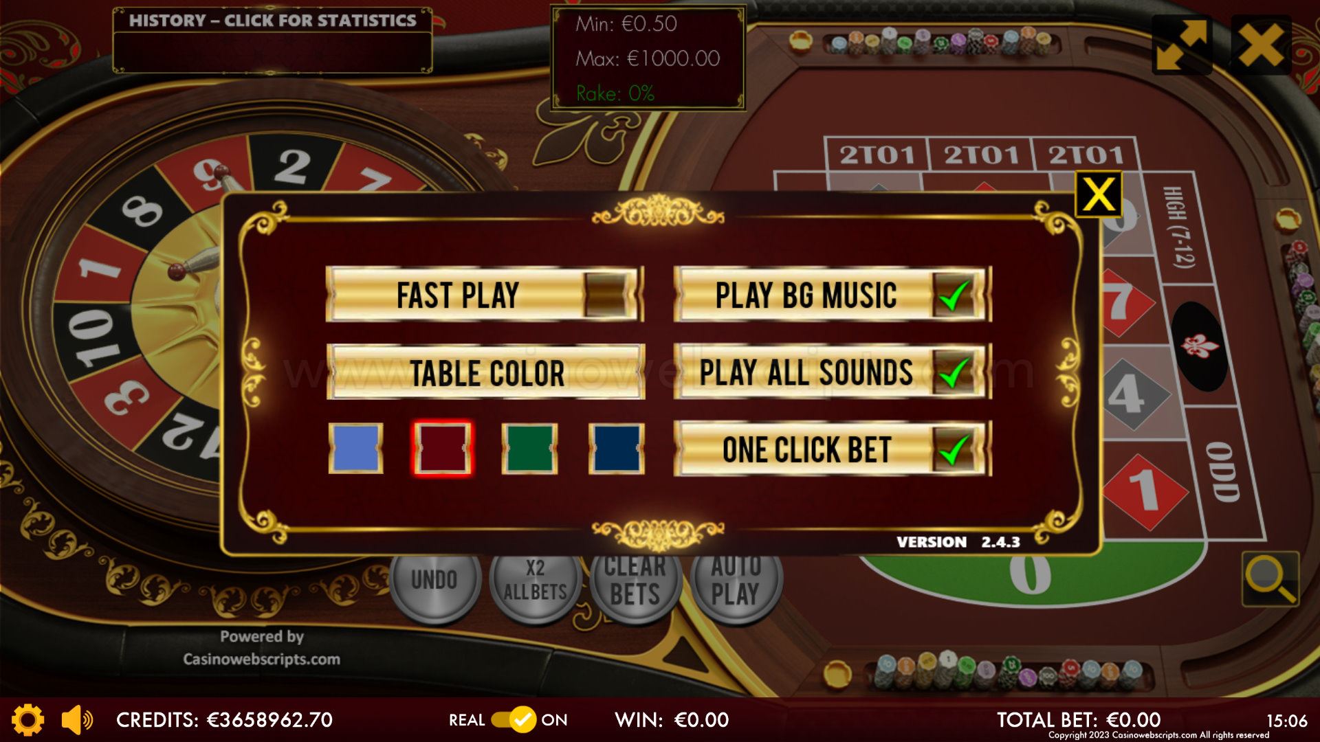 Mini Roulette 3D Advanced - HTML5 Mobile and PC - Preview