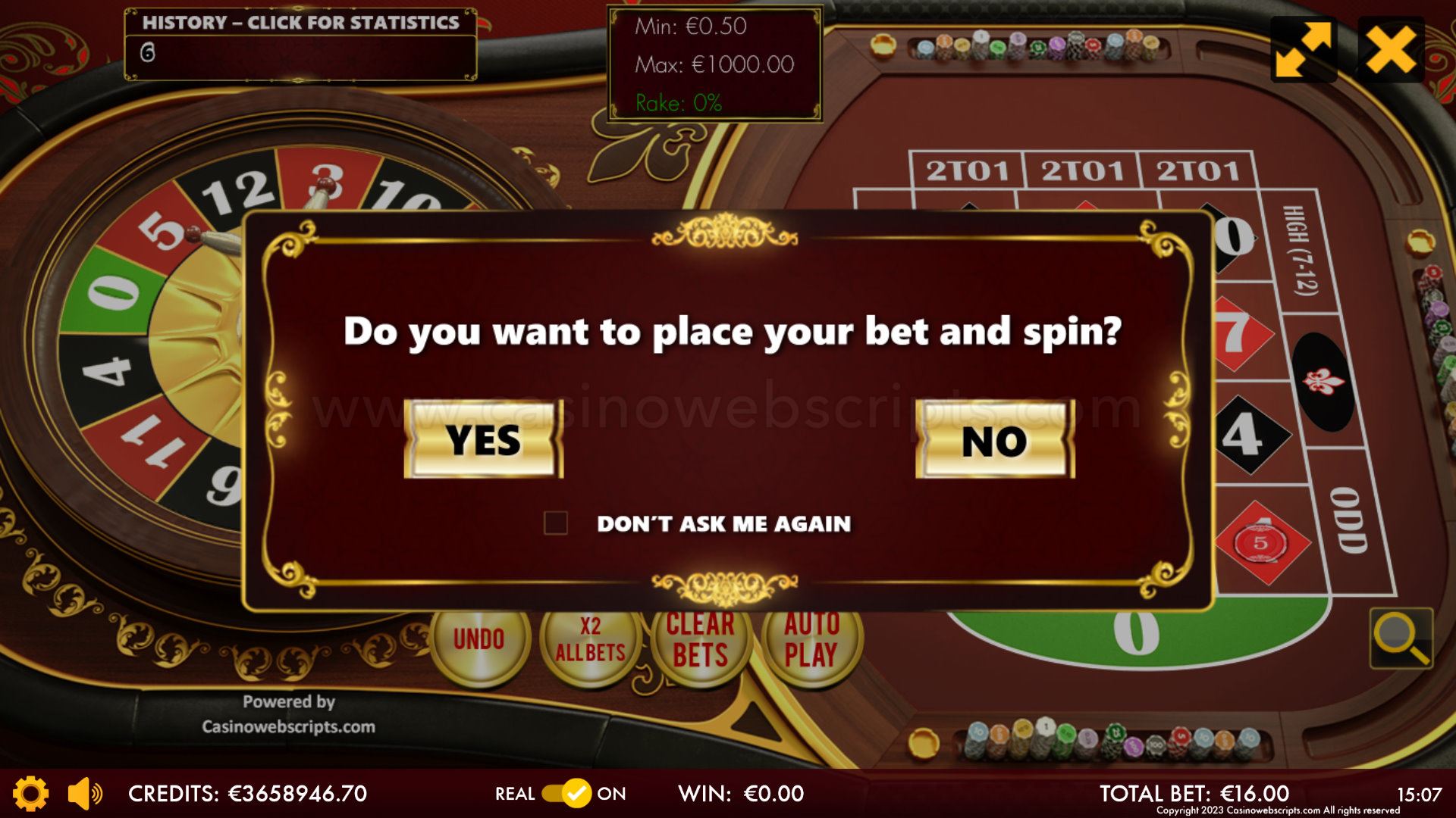 Mini Roulette 3D Advanced - HTML5 Mobile and PC - Preview