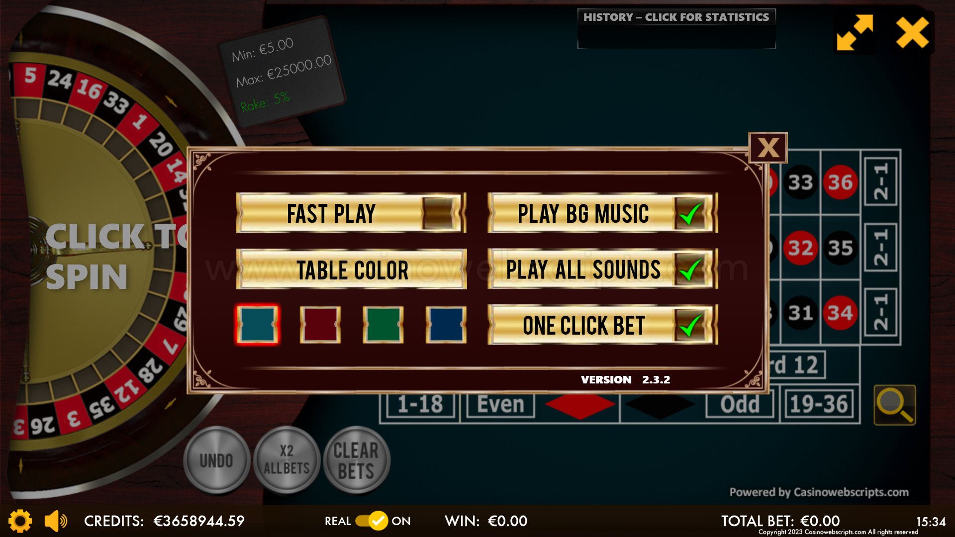 No Zero Roulette 2D Advanced - Mobile and PC - Preview