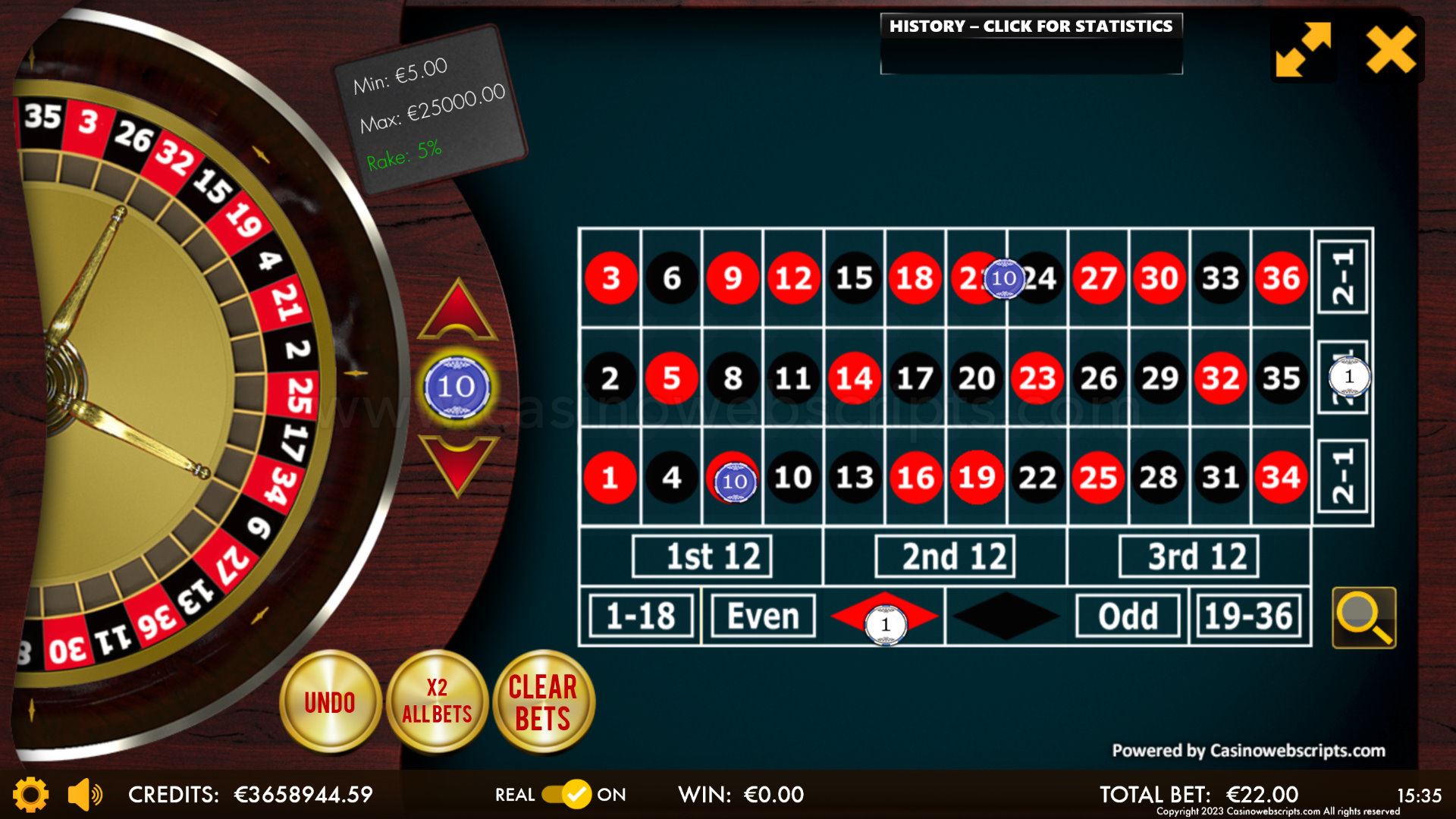 No Zero Roulette 2D Advanced - Mobile and PC - Preview