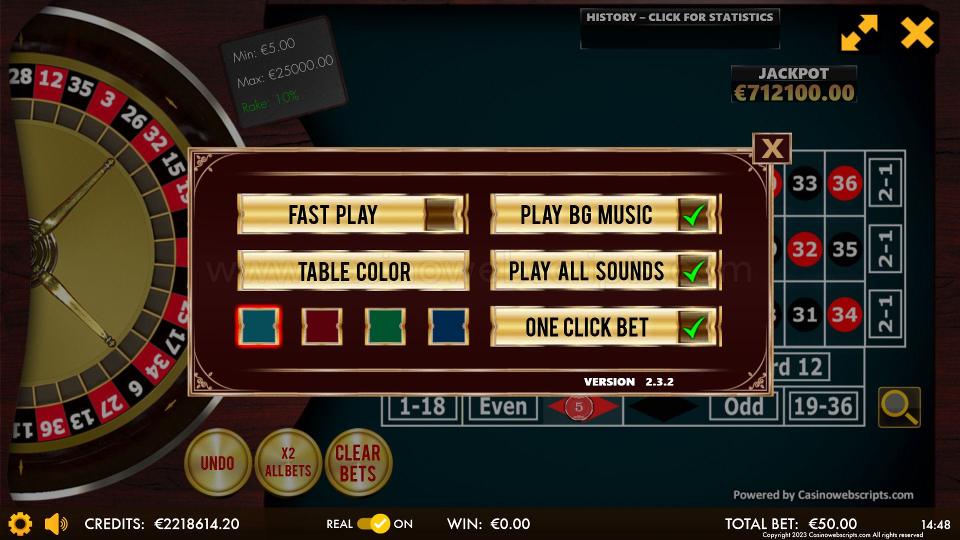 Jackpot Roulette No Zero 2D Advanced - Mobile and PC - Preview