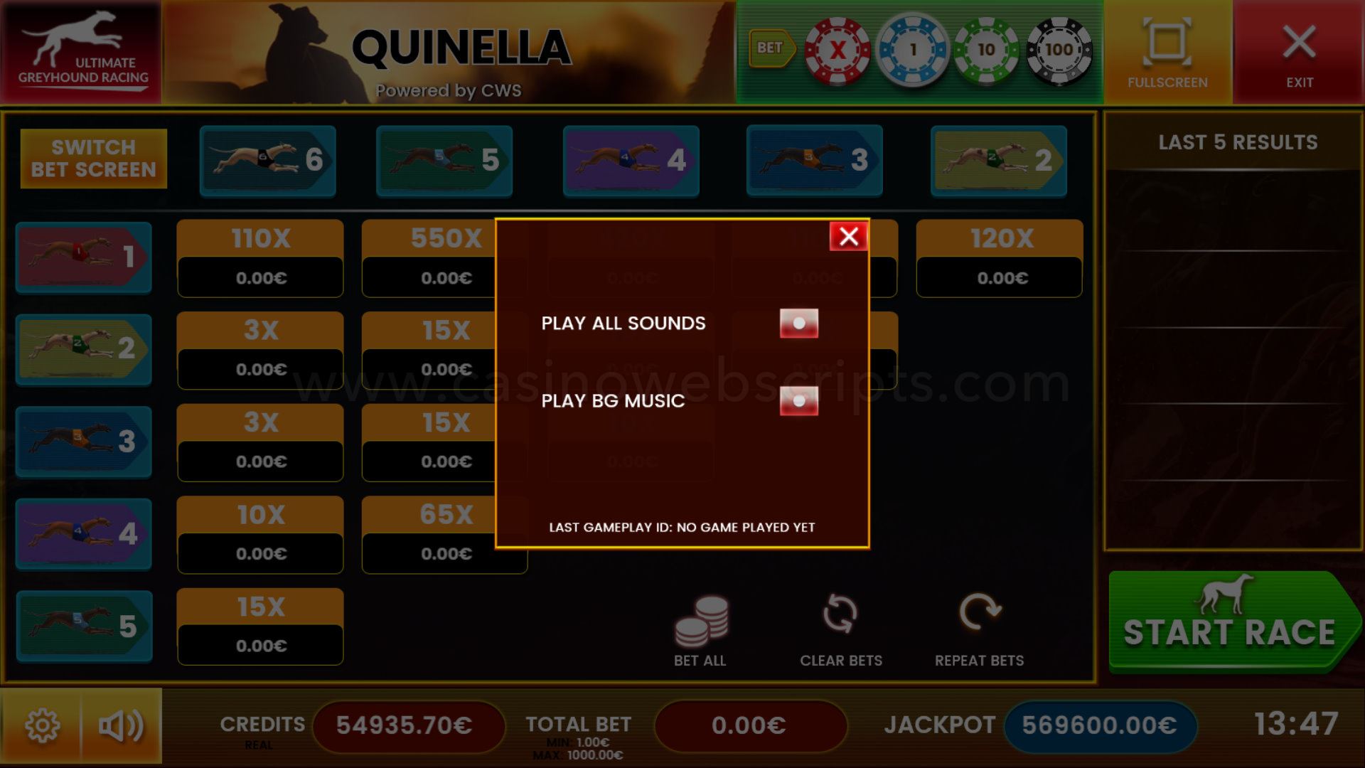 Greyhound Dog Racing Quinella - Mobile and PC - Preview