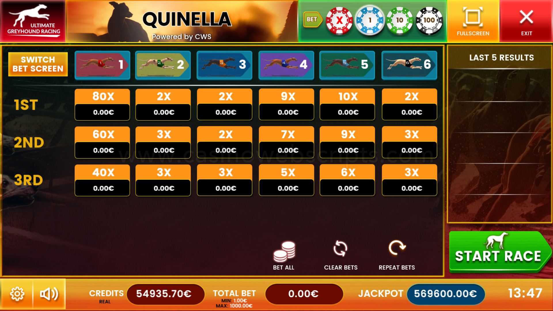 Greyhound Dog Racing Quinella - Mobile and PC - Preview