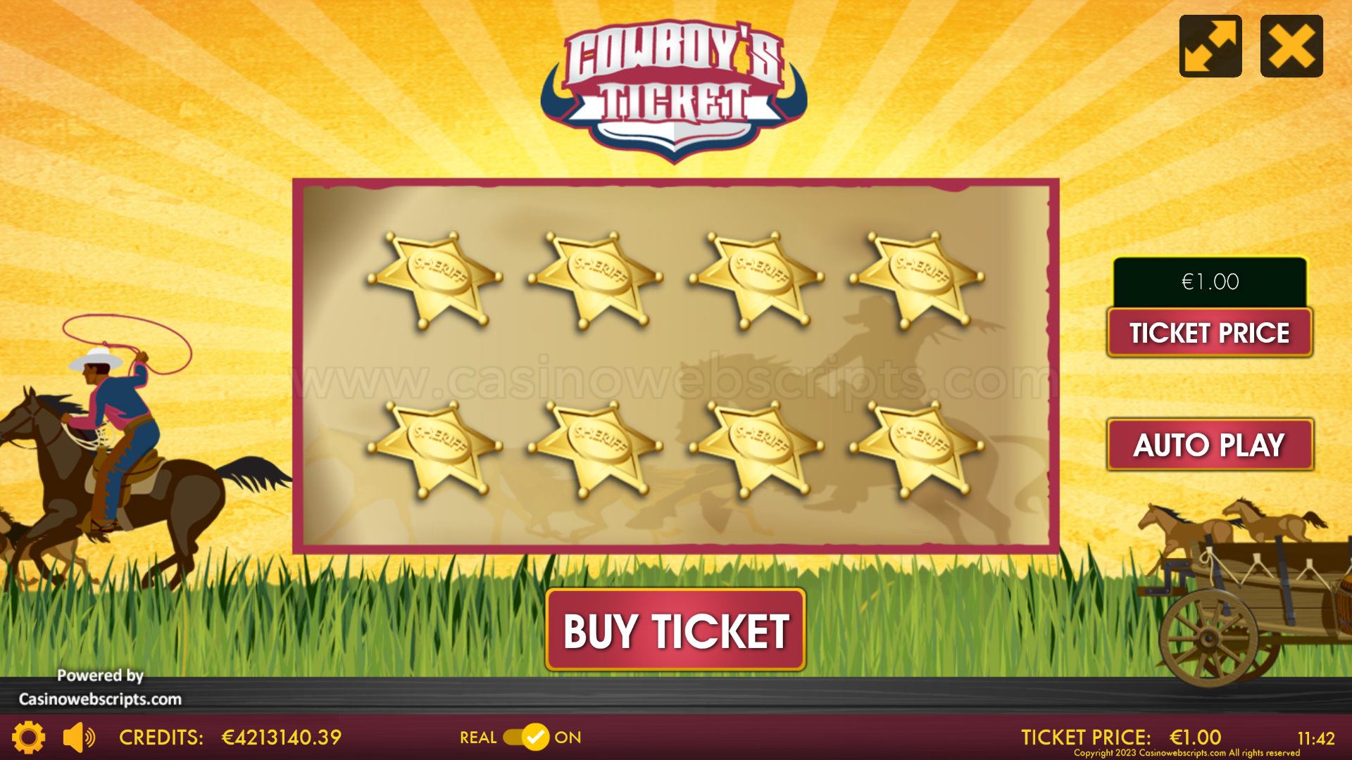 Cowboy Ticket Scratch Card  Mobile and PC - Preview