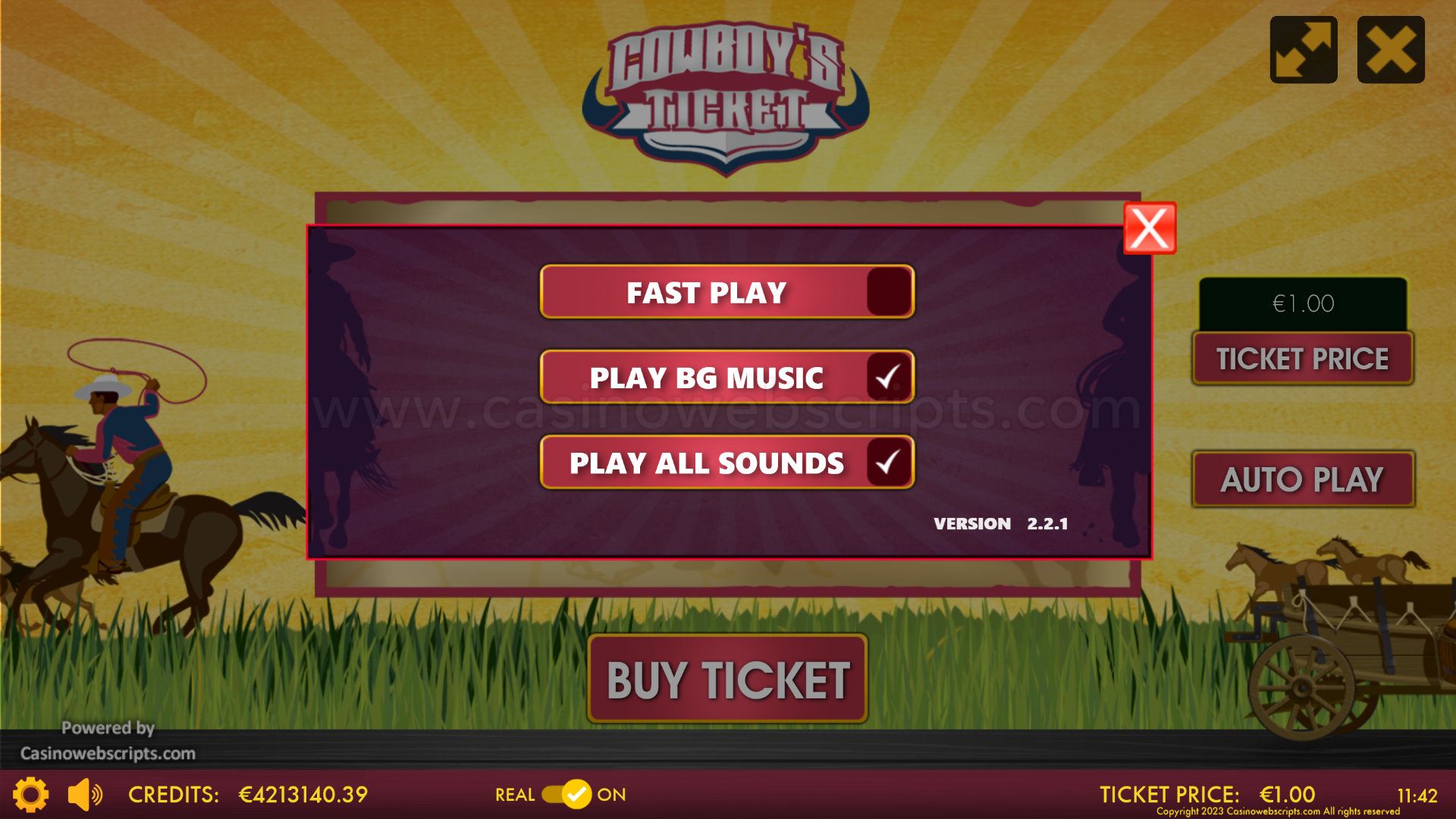 Cowboy Ticket Scratch Card  Mobile and PC - Preview