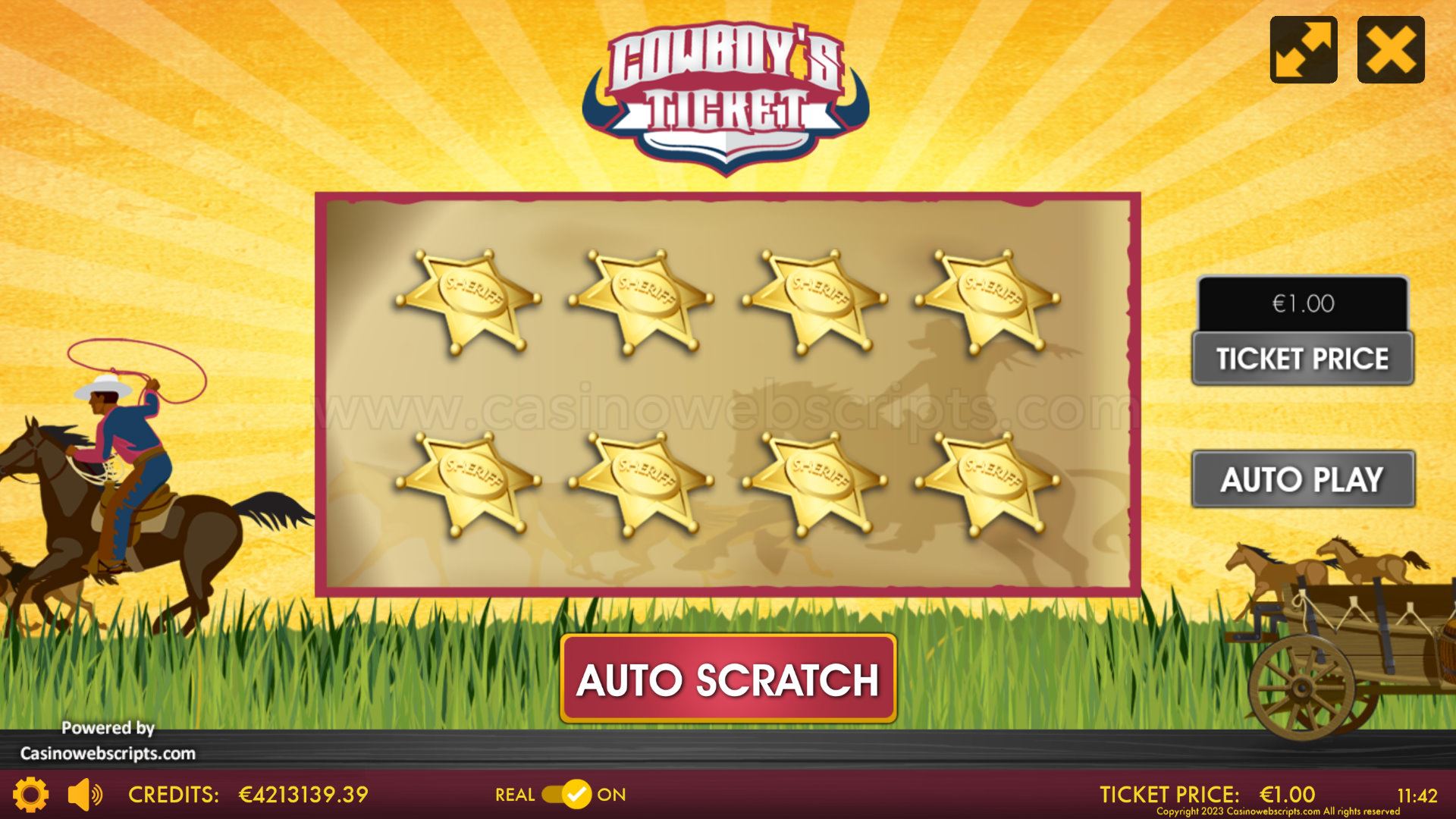 Cowboy Ticket Scratch Card  Mobile and PC - Preview