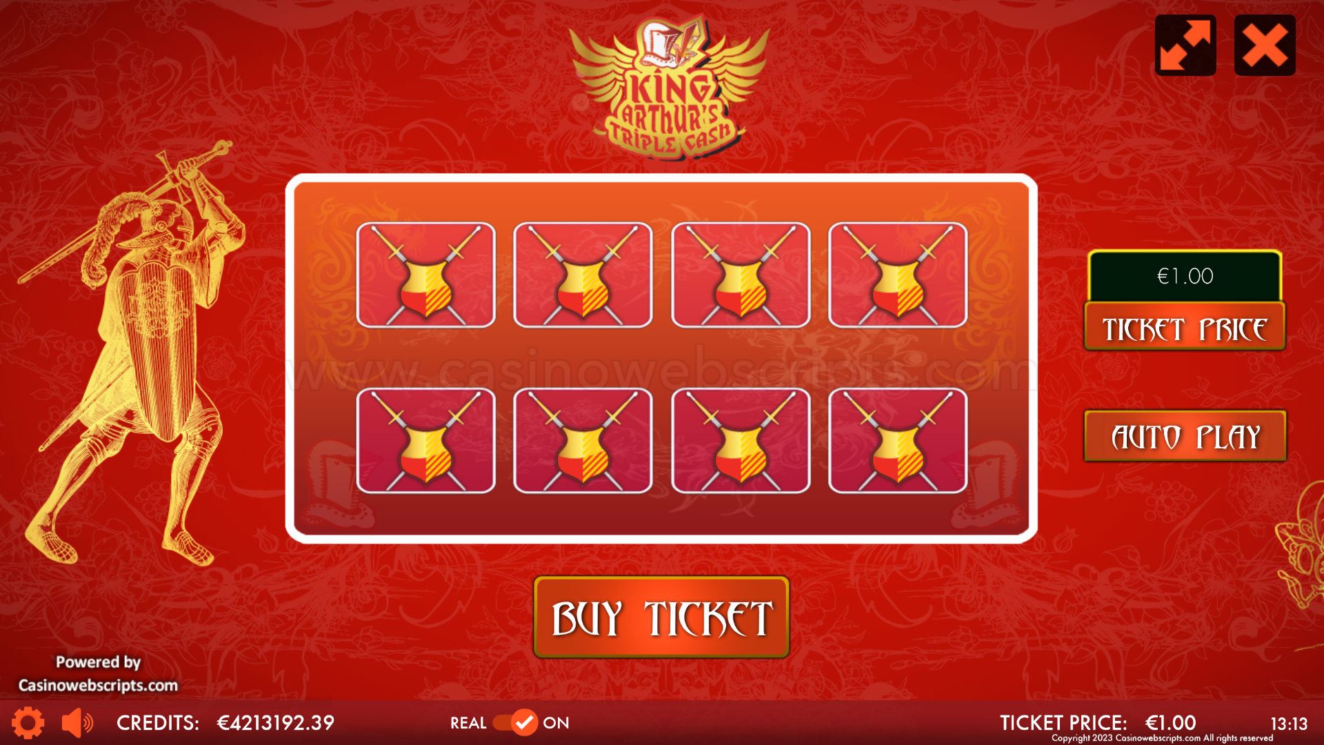 King Arthur Triple Cash Scratch Card Mobile and PC - Preview