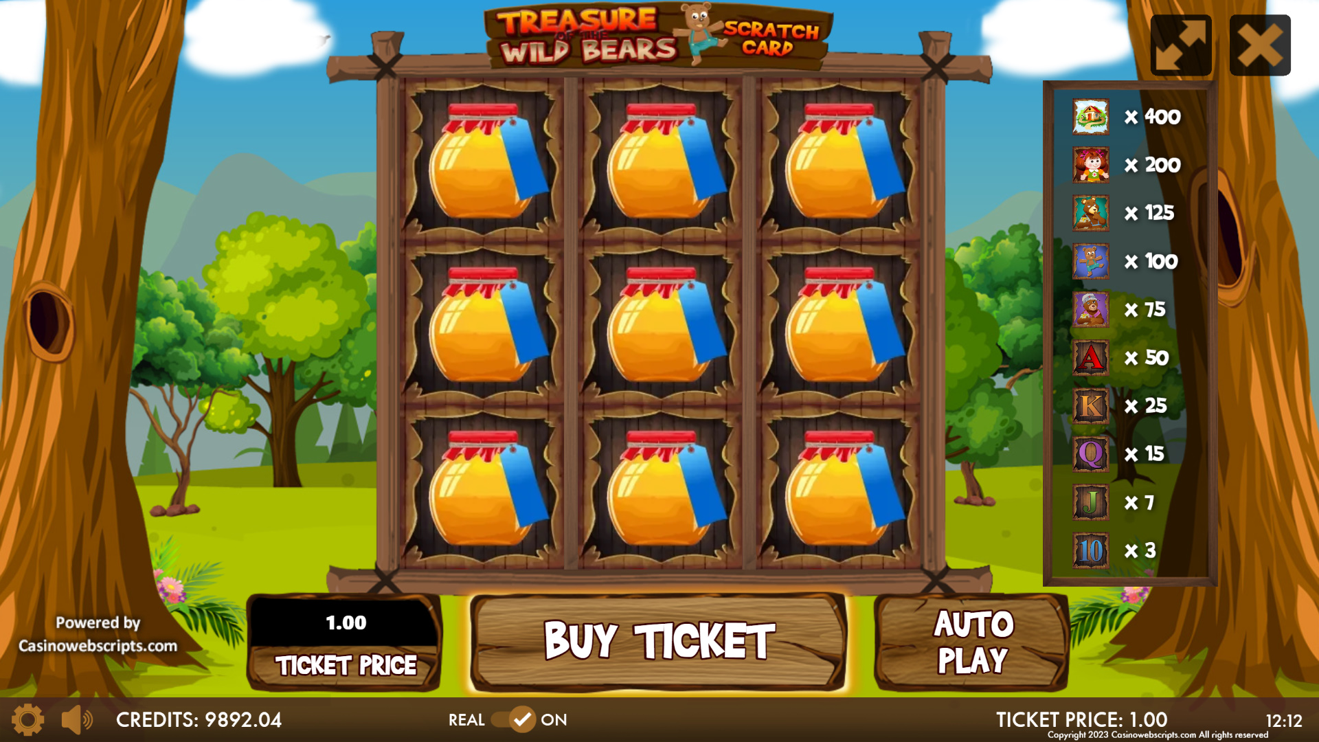 Treasure of the Wild Bears Scratch Card - Preview