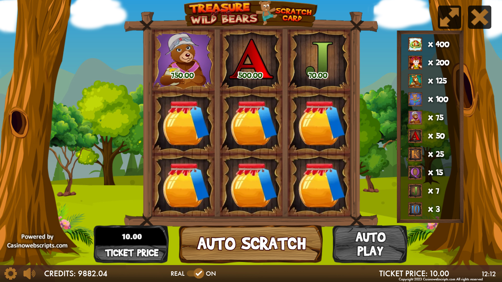 Treasure of the Wild Bears Scratch Card - Preview