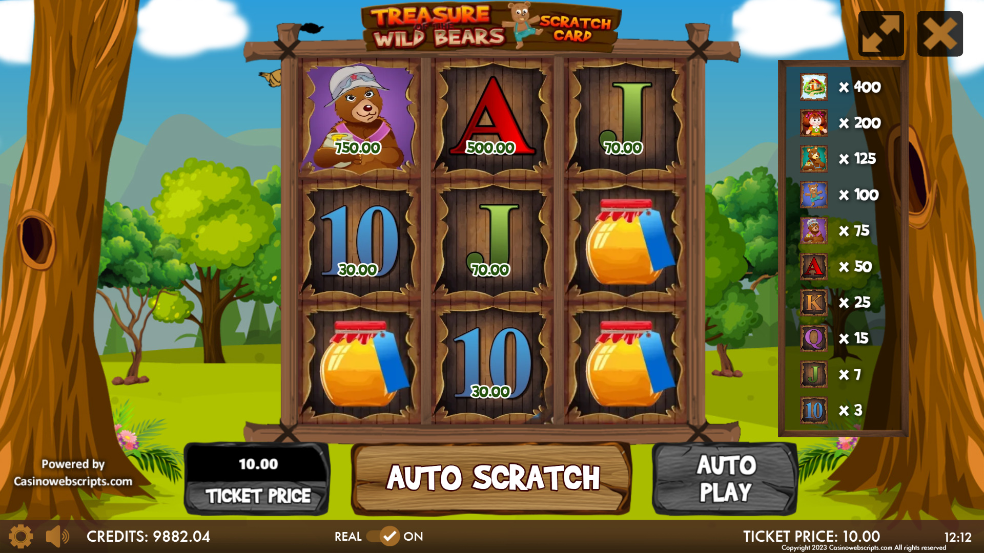 Treasure of the Wild Bears Scratch Card - Preview
