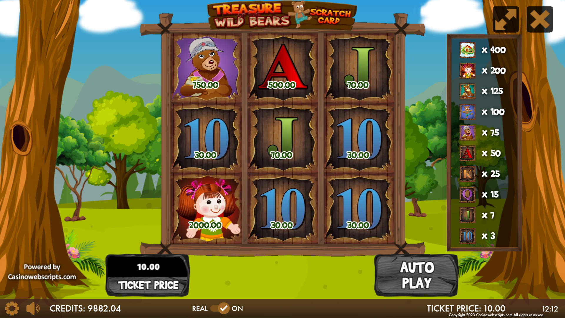 Treasure of the Wild Bears Scratch Card - Preview