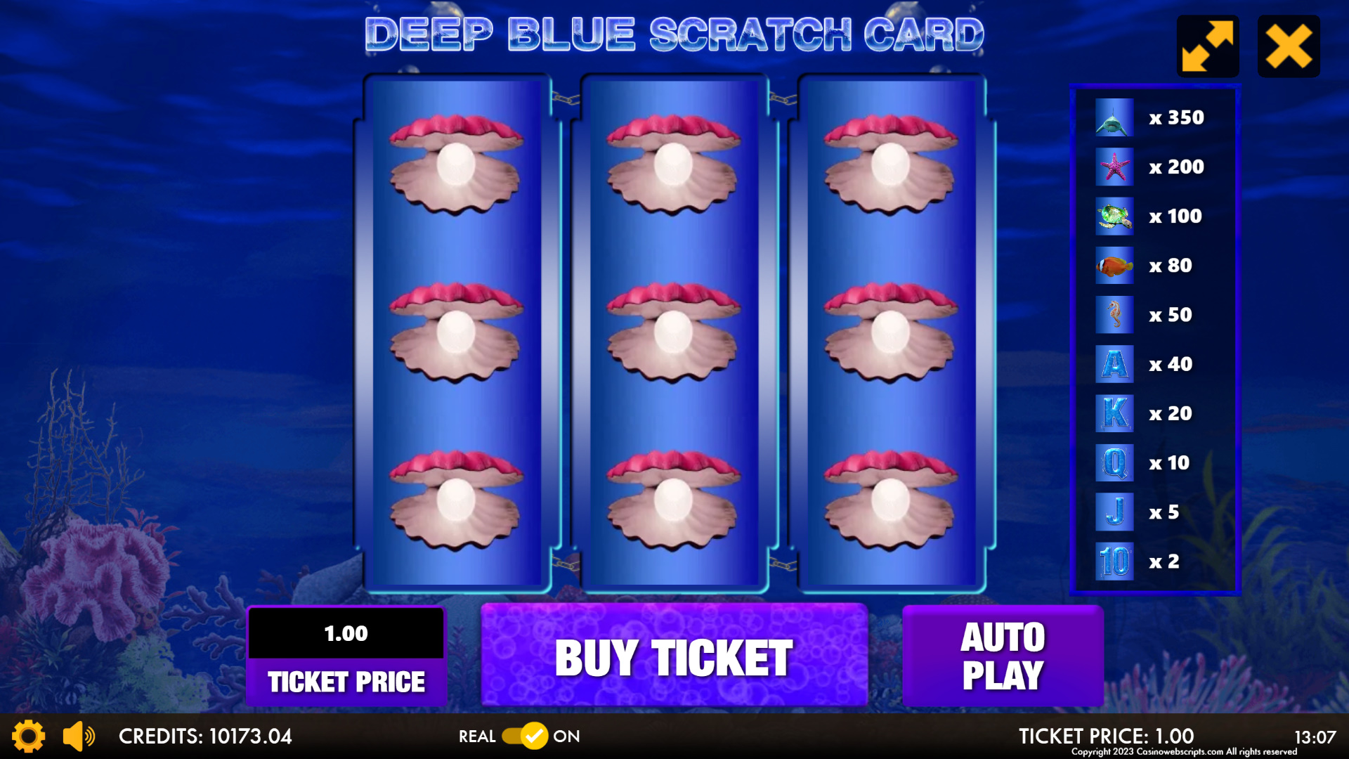 Deep Blue Treasures Scratch Card - Preview