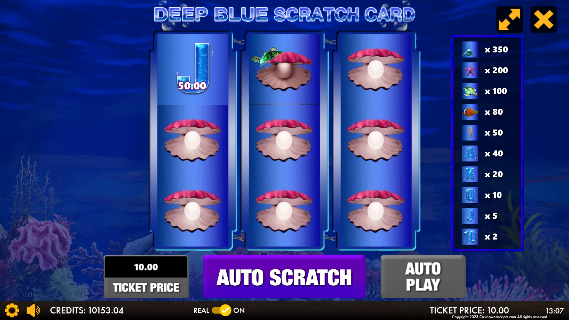 Deep Blue Treasures Scratch Card - Preview