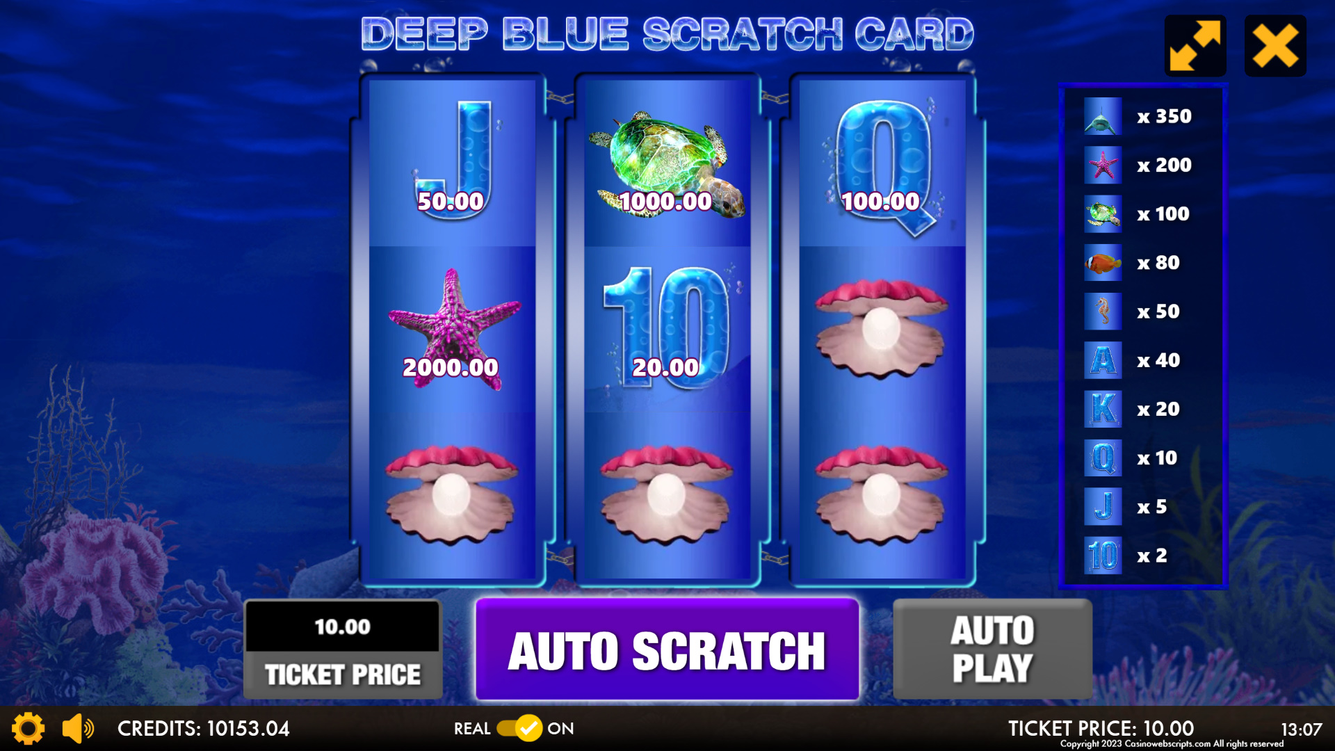 Deep Blue Treasures Scratch Card - Preview