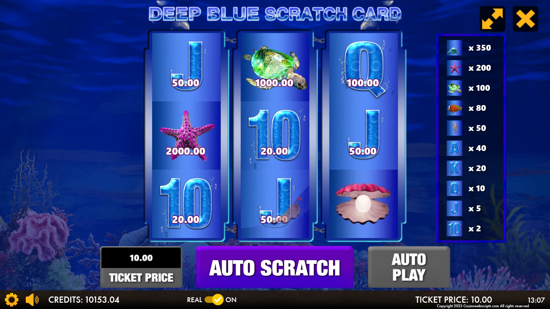 Deep Blue Treasures Scratch Card - Preview