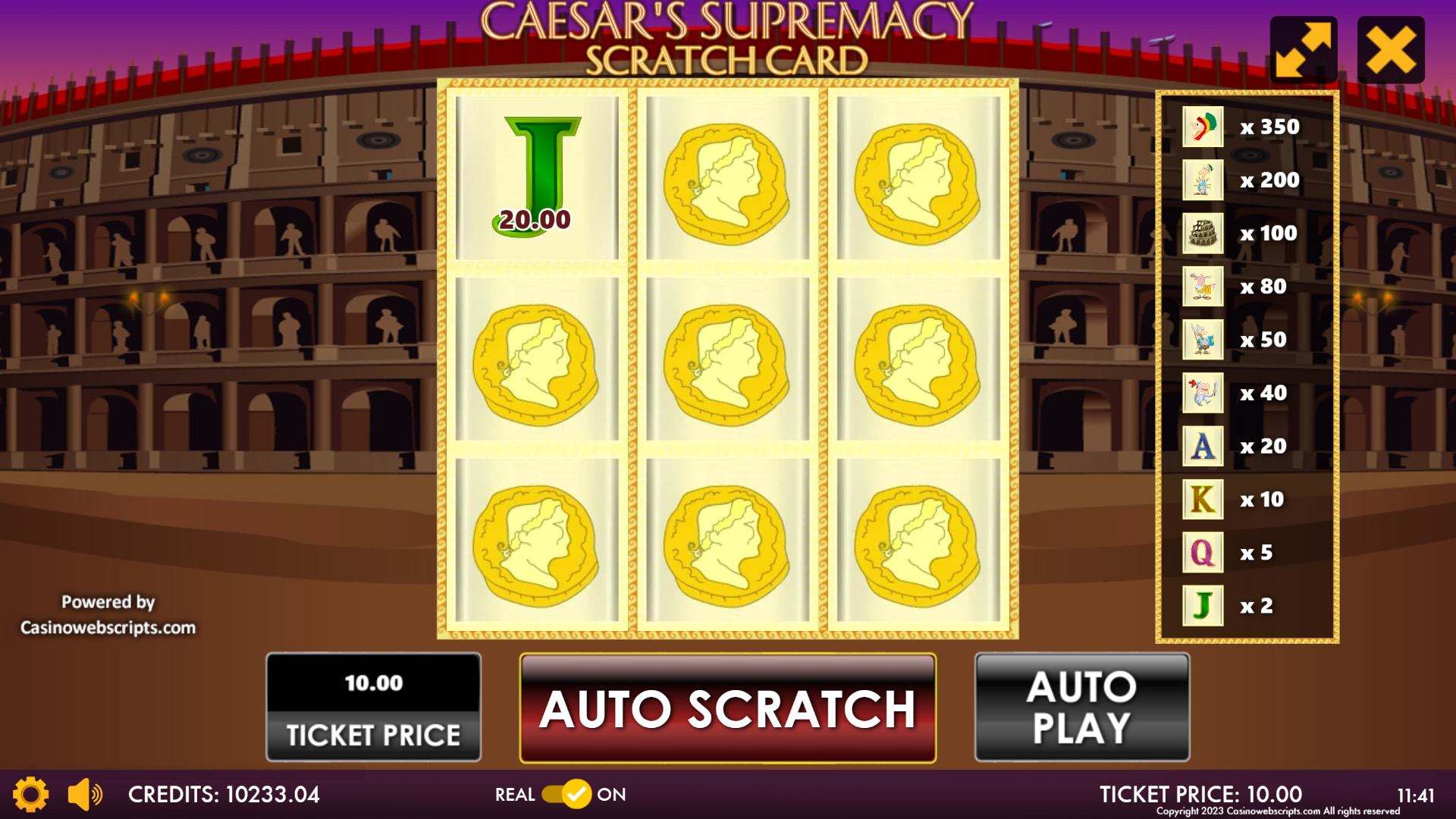 Caesar Supremacy Scratch Card - Preview