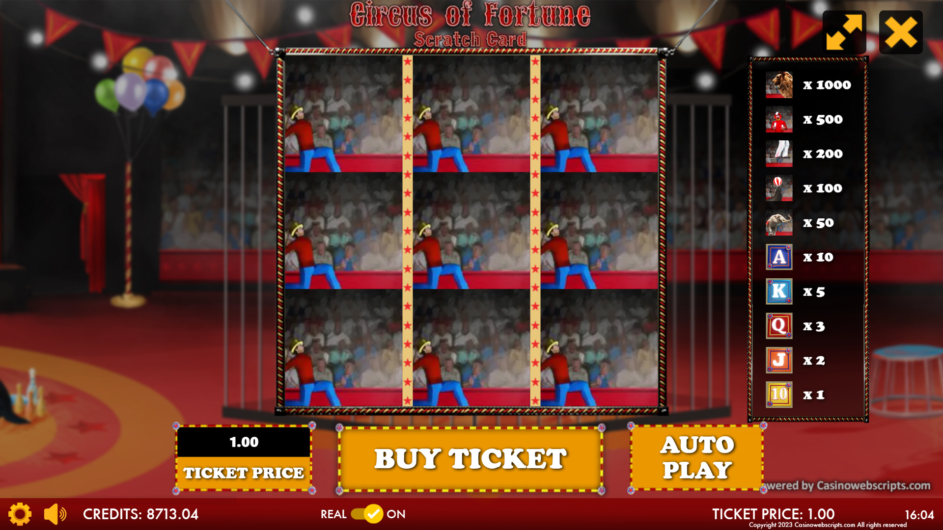 Circus of Fortune Scratch Card - Preview
