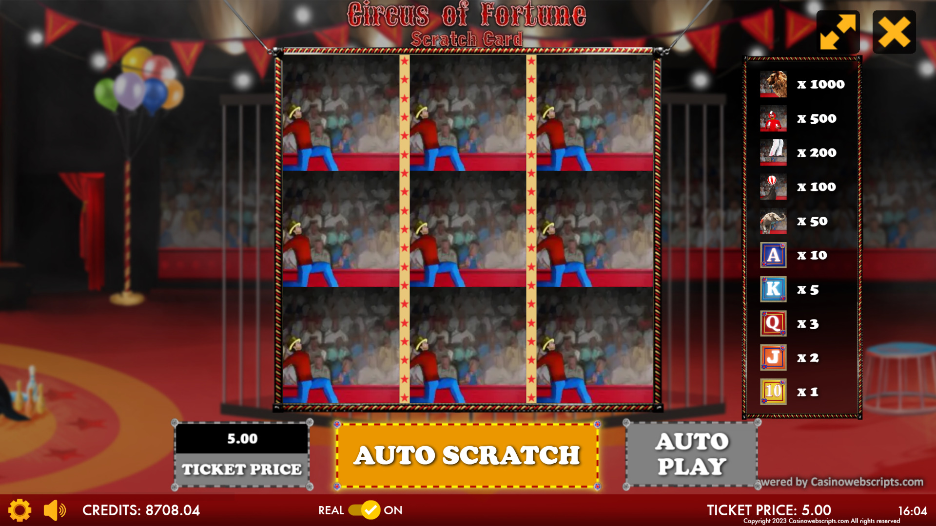 Circus of Fortune Scratch Card - Preview