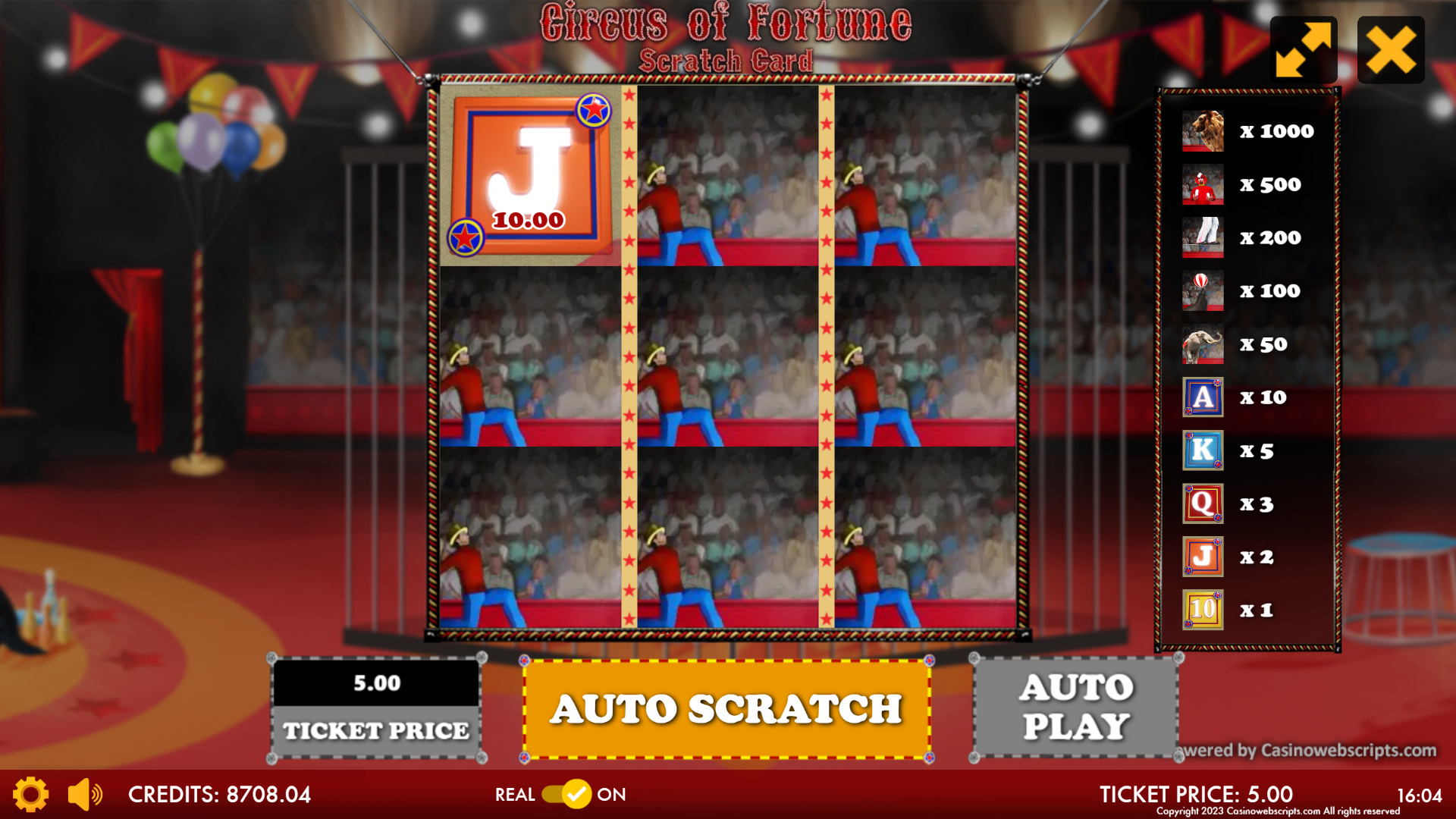 Circus of Fortune Scratch Card - Preview