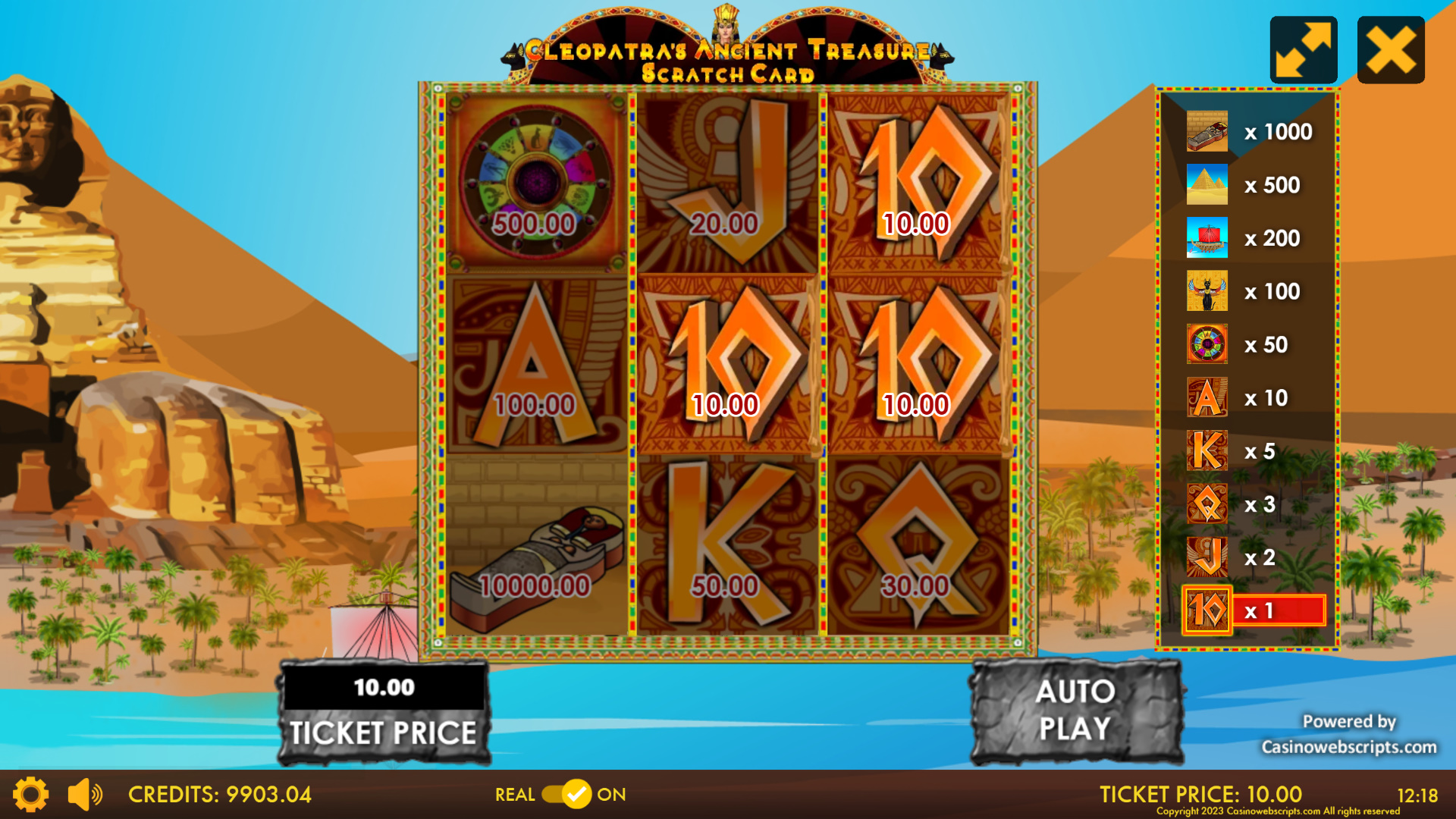 Cleopatra Ancient Treasures Scratch Card - Preview