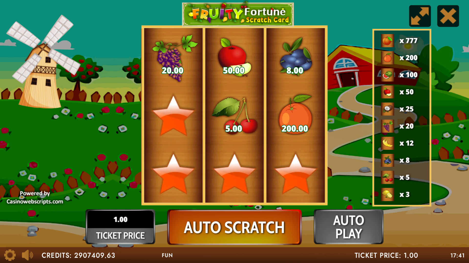 Fruity Fortune Deluxe Scratch Card - Preview