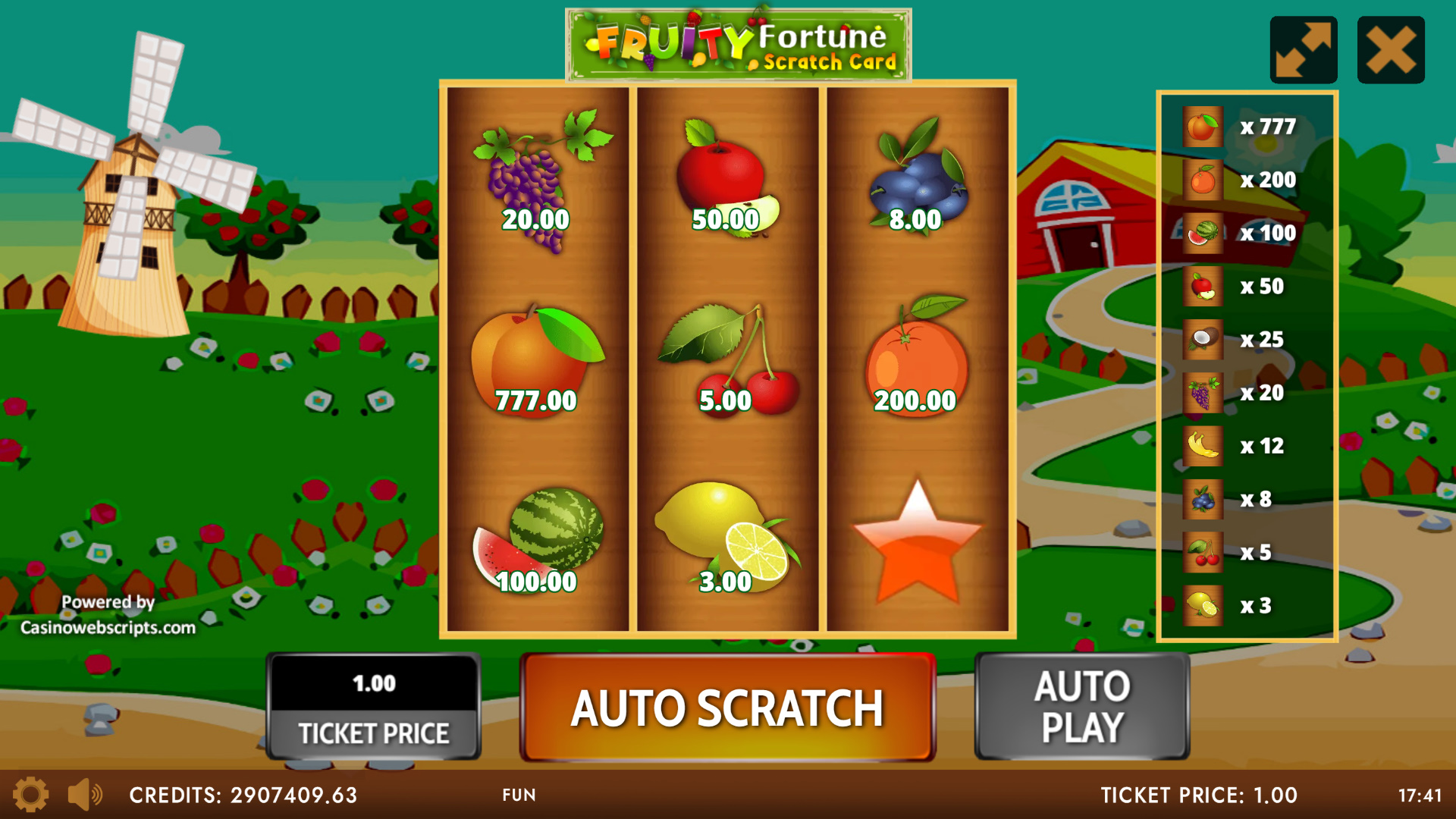 Fruity Fortune Deluxe Scratch Card - Preview