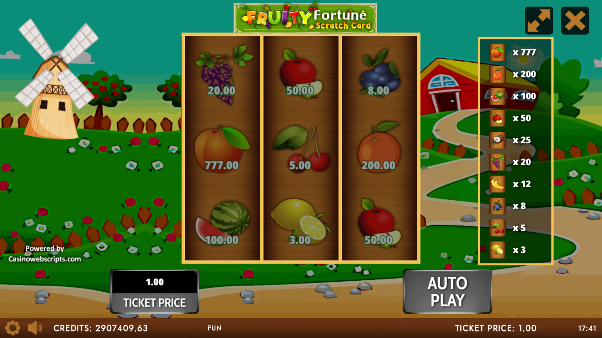 Fruity Fortune Deluxe Scratch Card - Preview