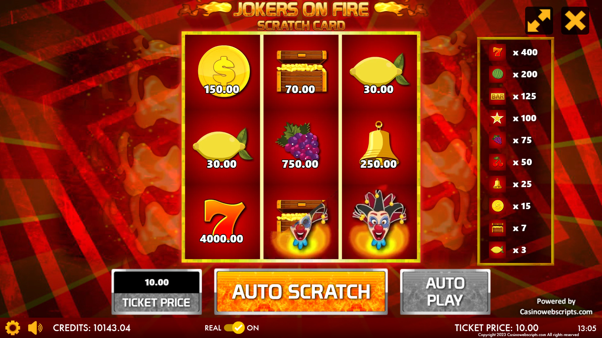 Jokers on Fire Scratch Card - Preview