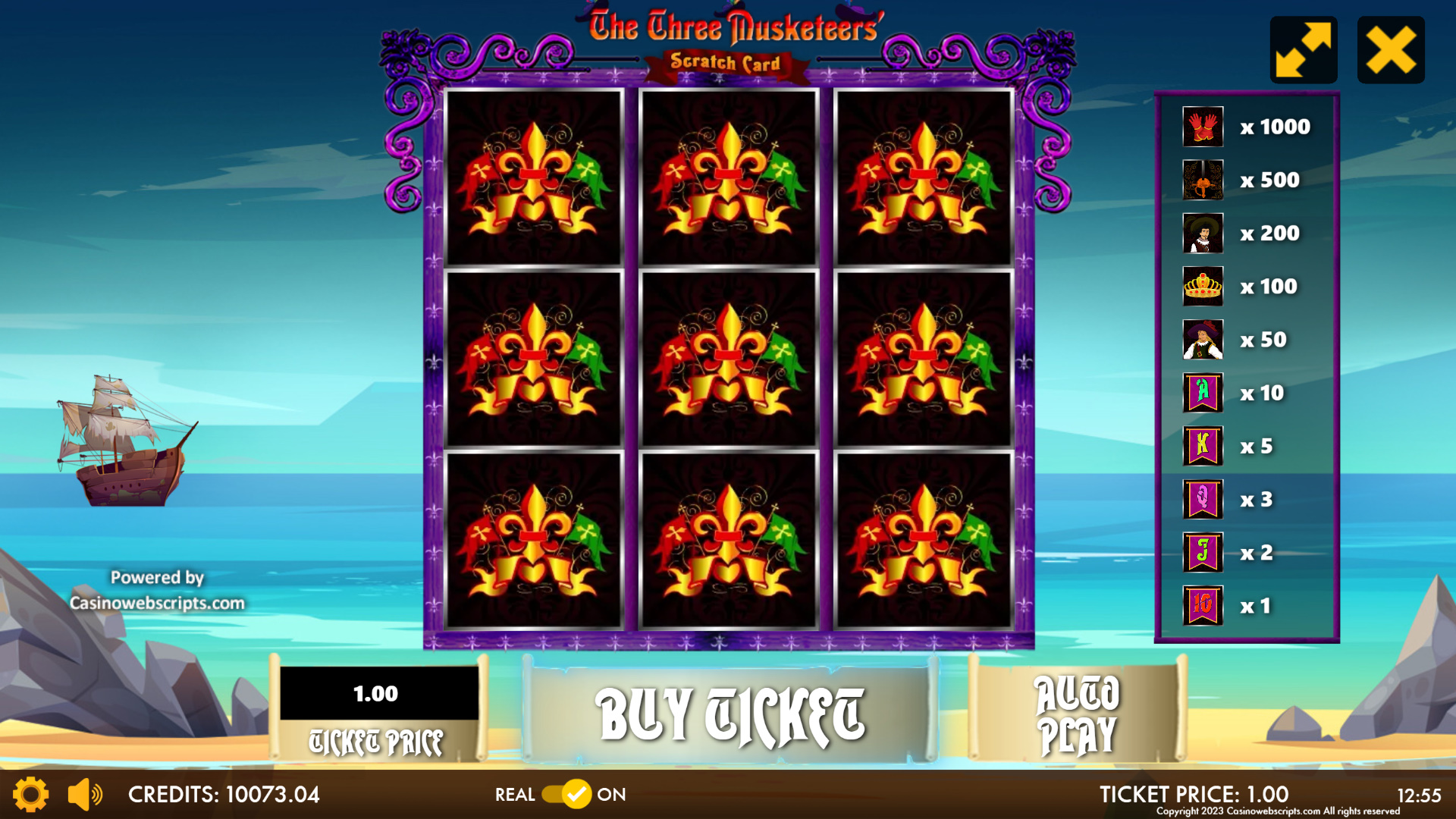 The Three Musketeers Scratch Card - Preview
