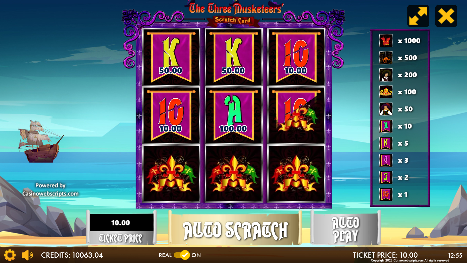 The Three Musketeers Scratch Card - Preview