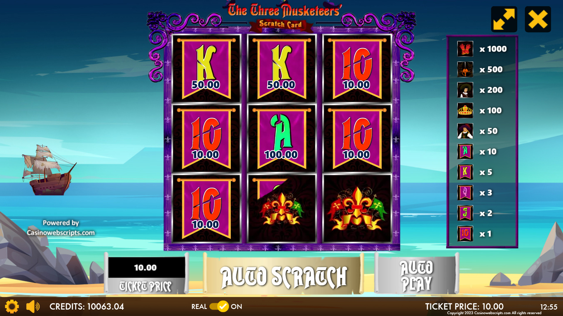 The Three Musketeers Scratch Card - Preview