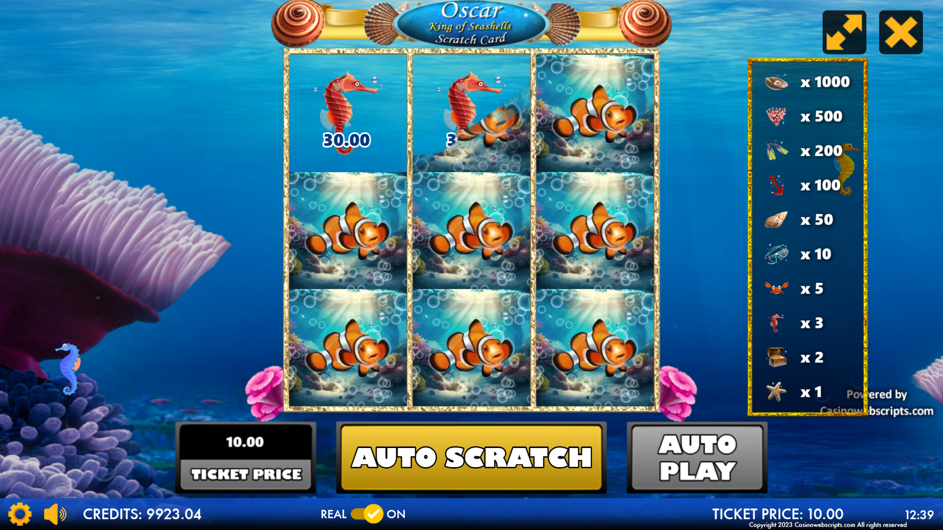 Oscar - King of Seashells Scratch Card - Preview