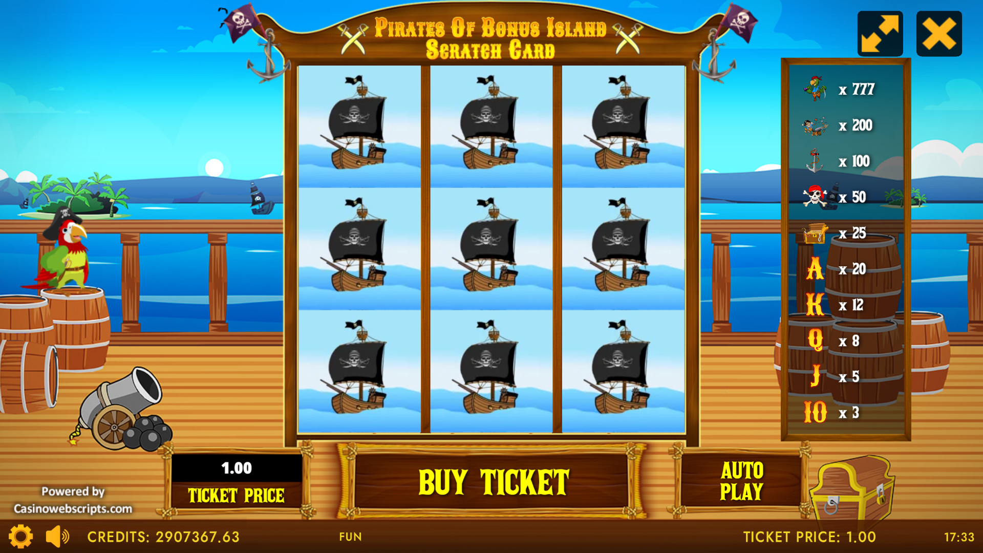 Pirates of Bonus Island Deluxe Adventures Scratch Card - Preview